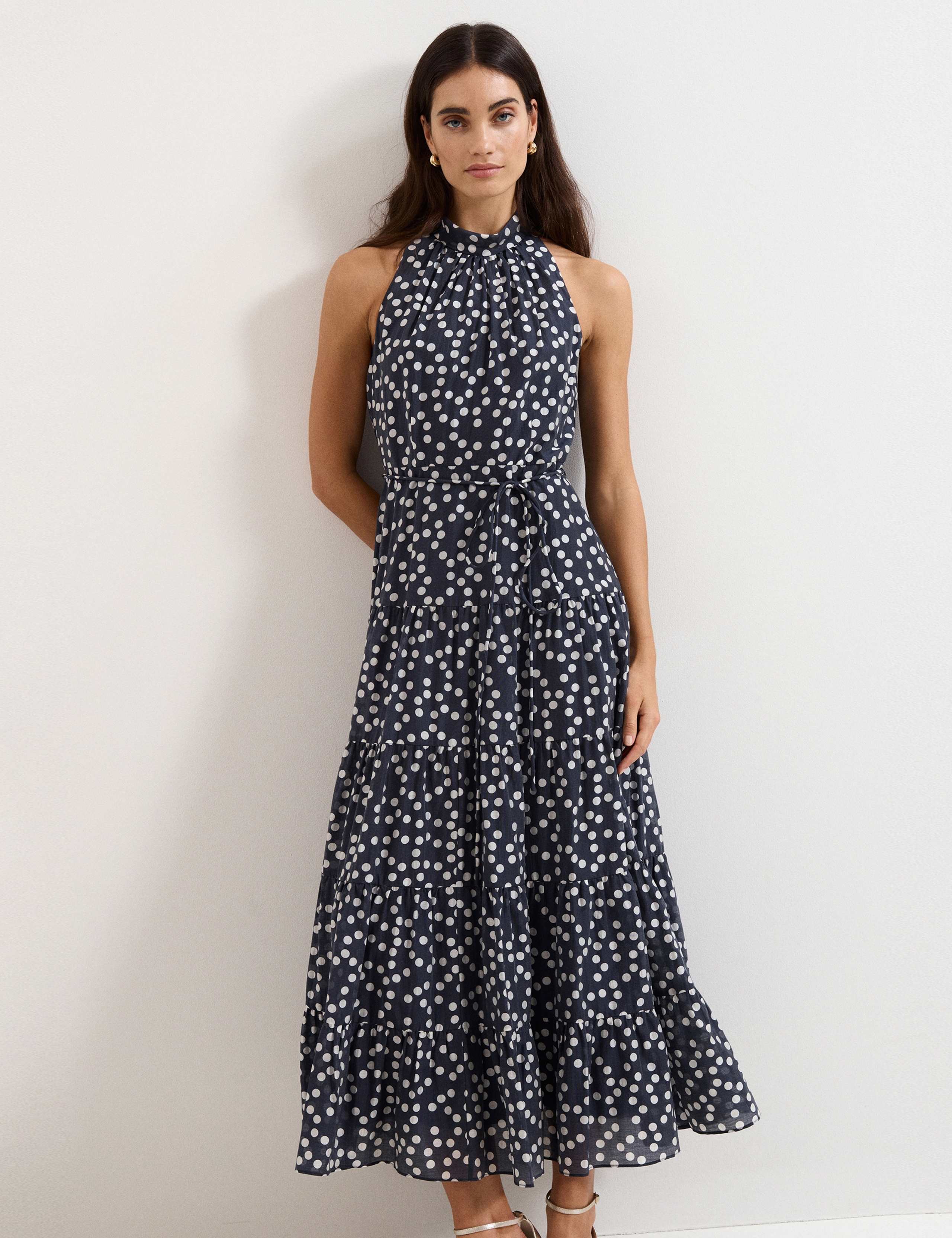 Lyocell Rich Polka Dot Maxi Tiered Dress 1 of 8