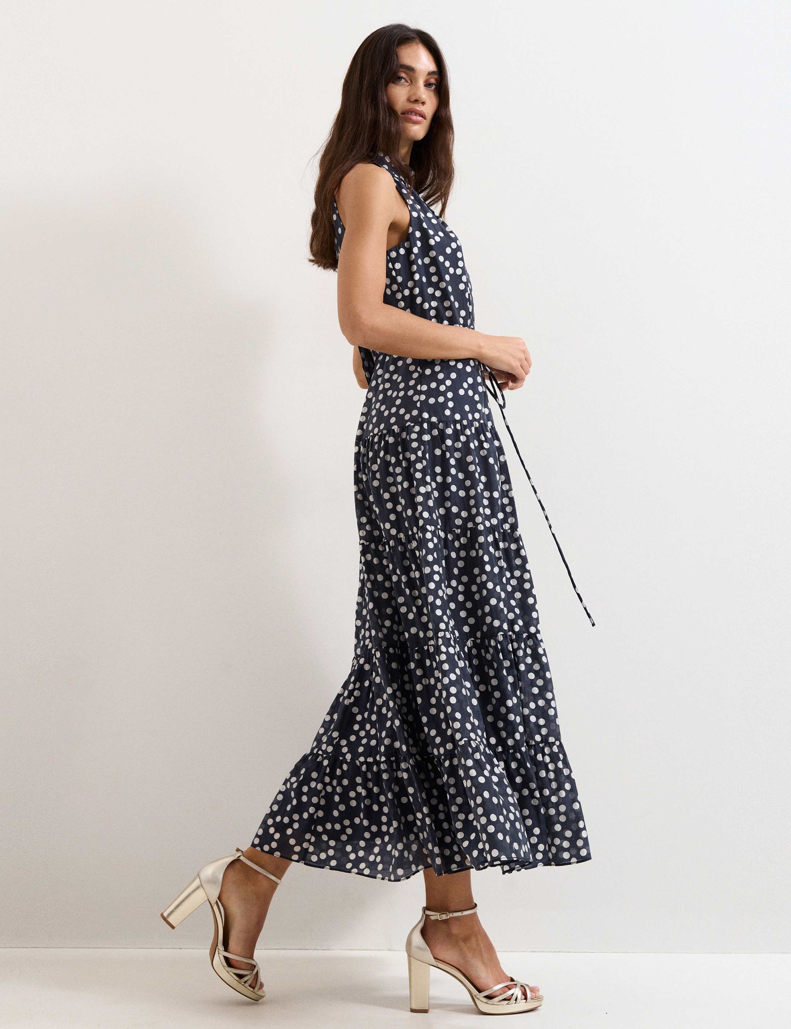 Lyocell Rich Polka Dot Maxi Tiered Dress 4 of 8