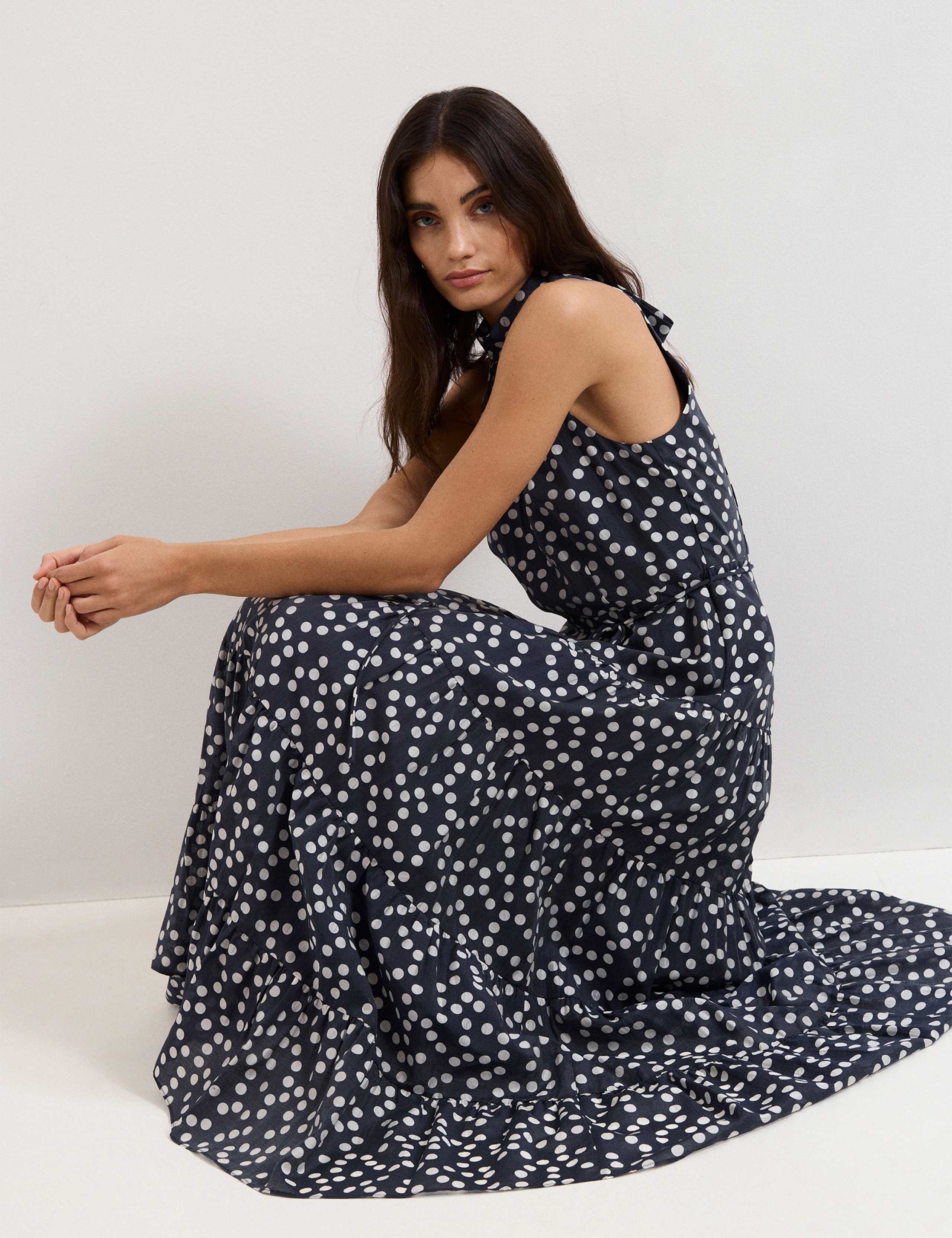 Lyocell Rich Polka Dot Maxi Tiered Dress 6 of 8