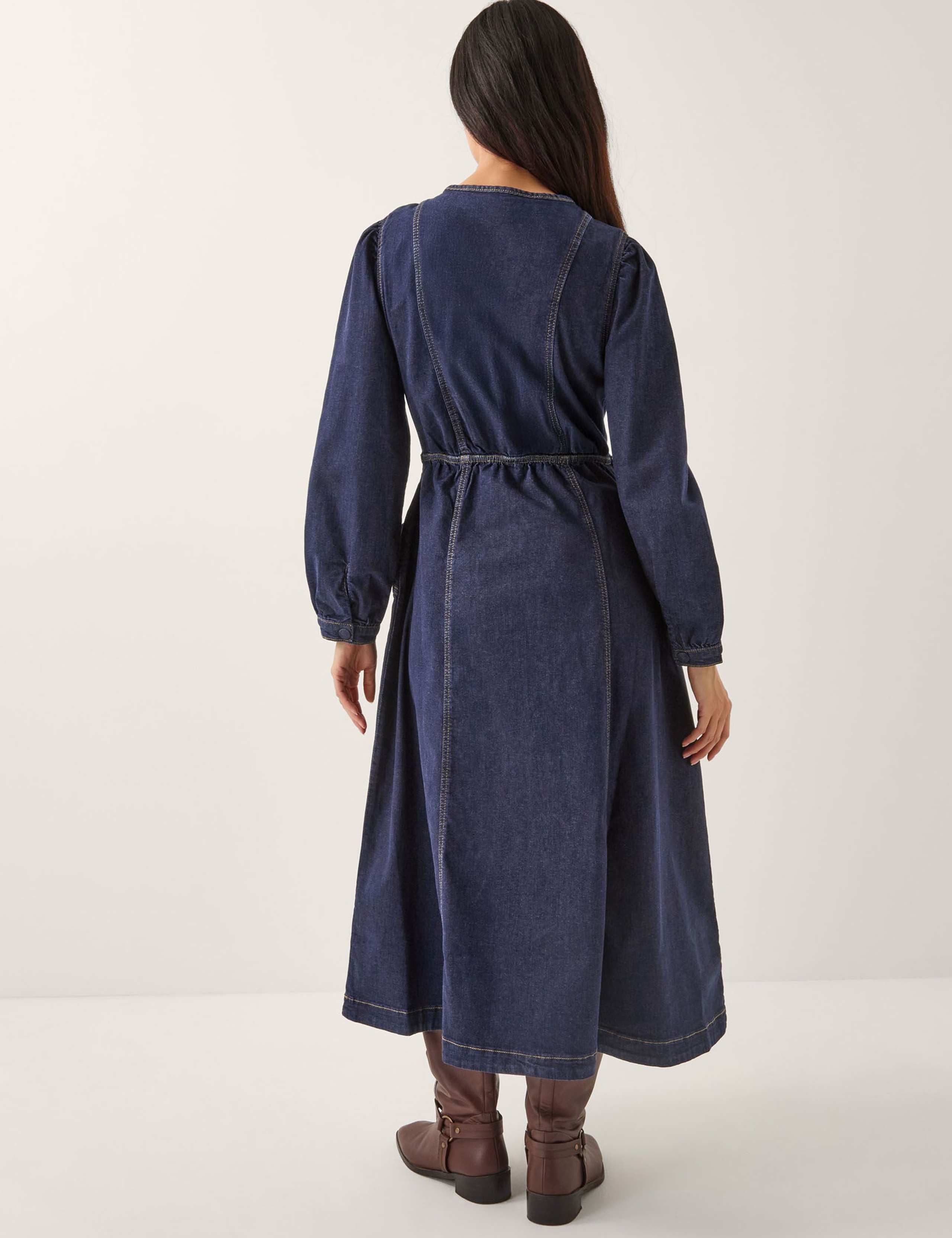 Cotton Rich Denim Midi Waisted Dress 3 of 4