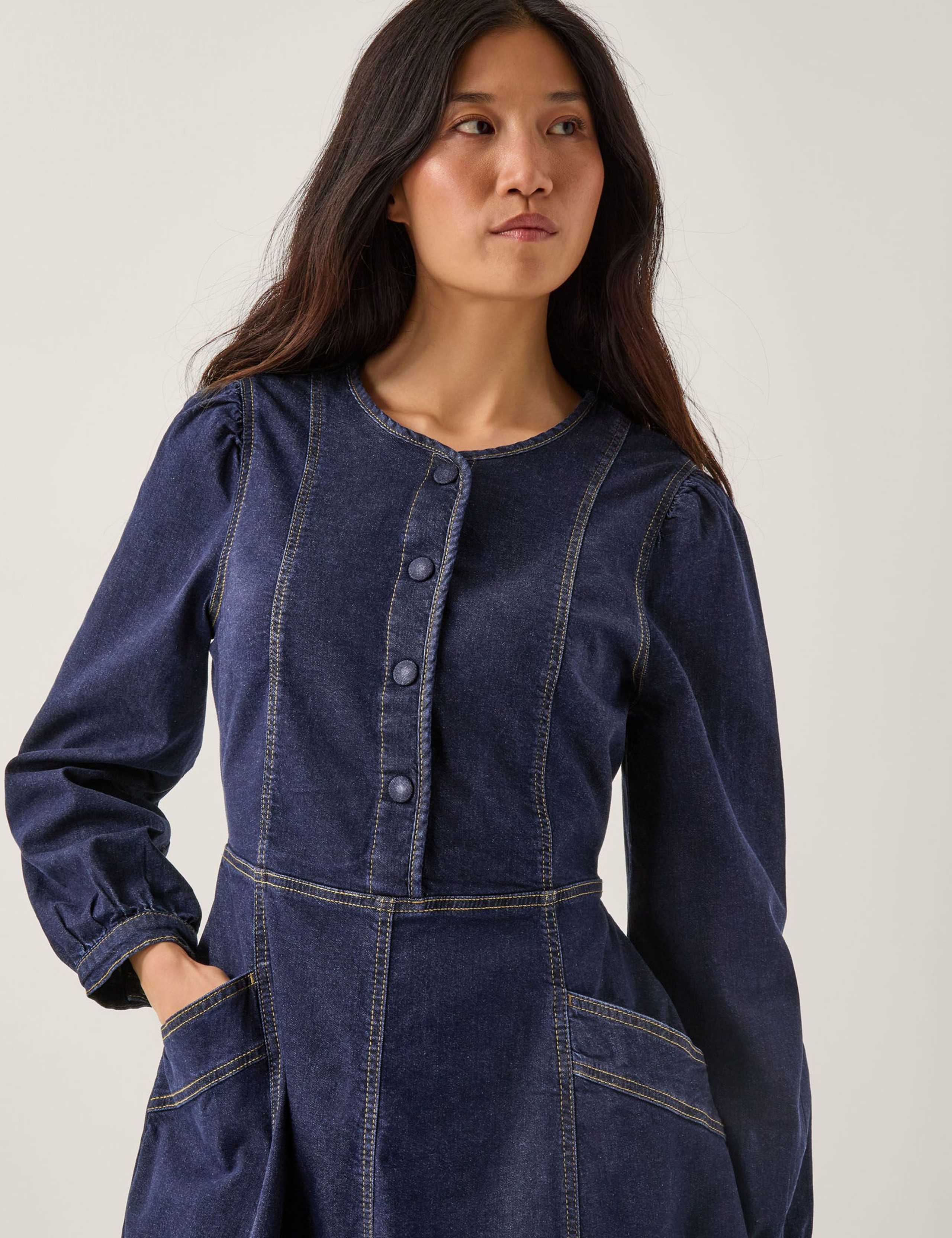 Cotton Rich Denim Midi Waisted Dress 4 of 4