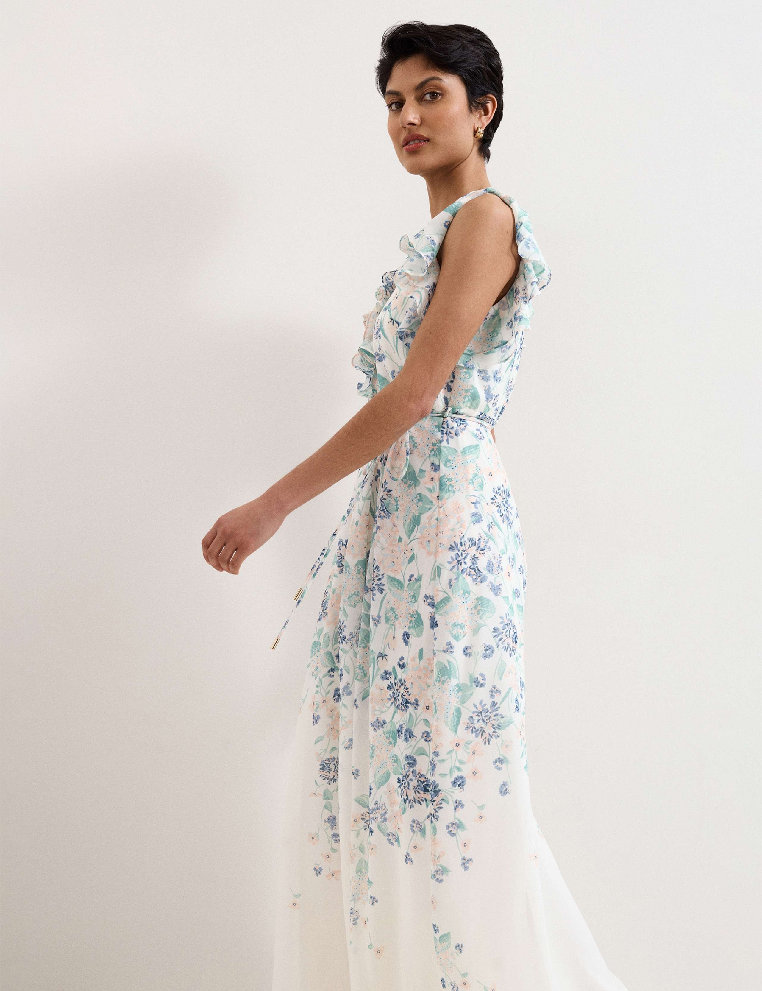 Floral Ruffle Belted Maxi Waisted Dress 5 of 8