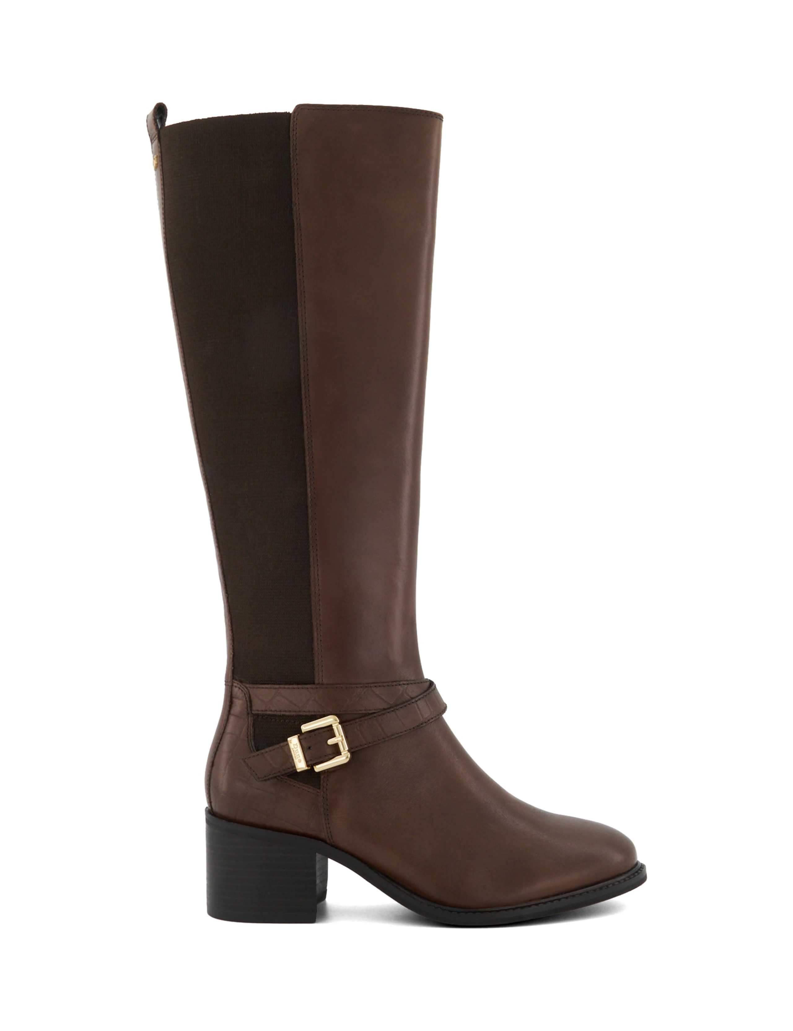 Leather Buckle Block Heel Knee High Boots 1 of 4
