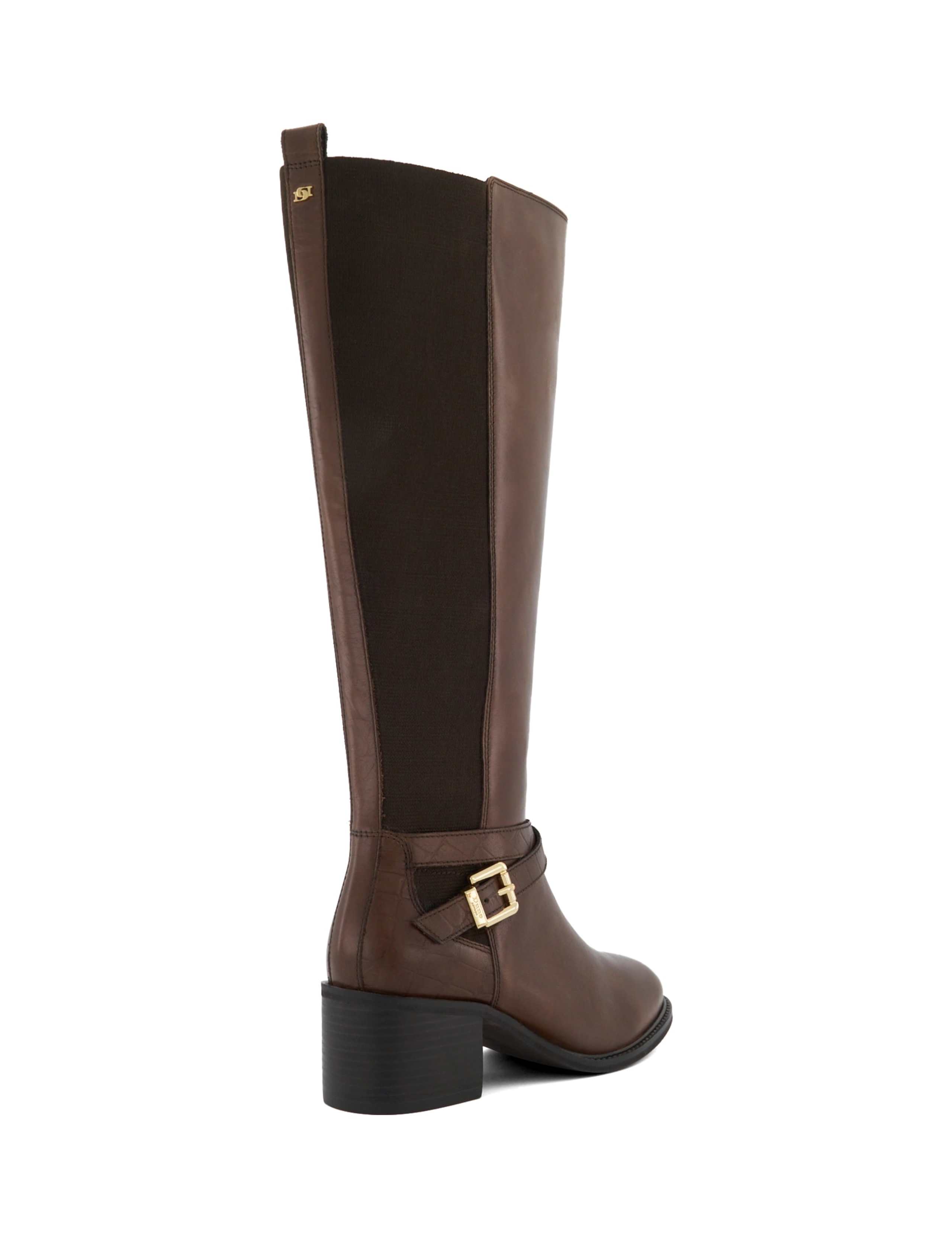 Leather Buckle Block Heel Knee High Boots 3 of 4
