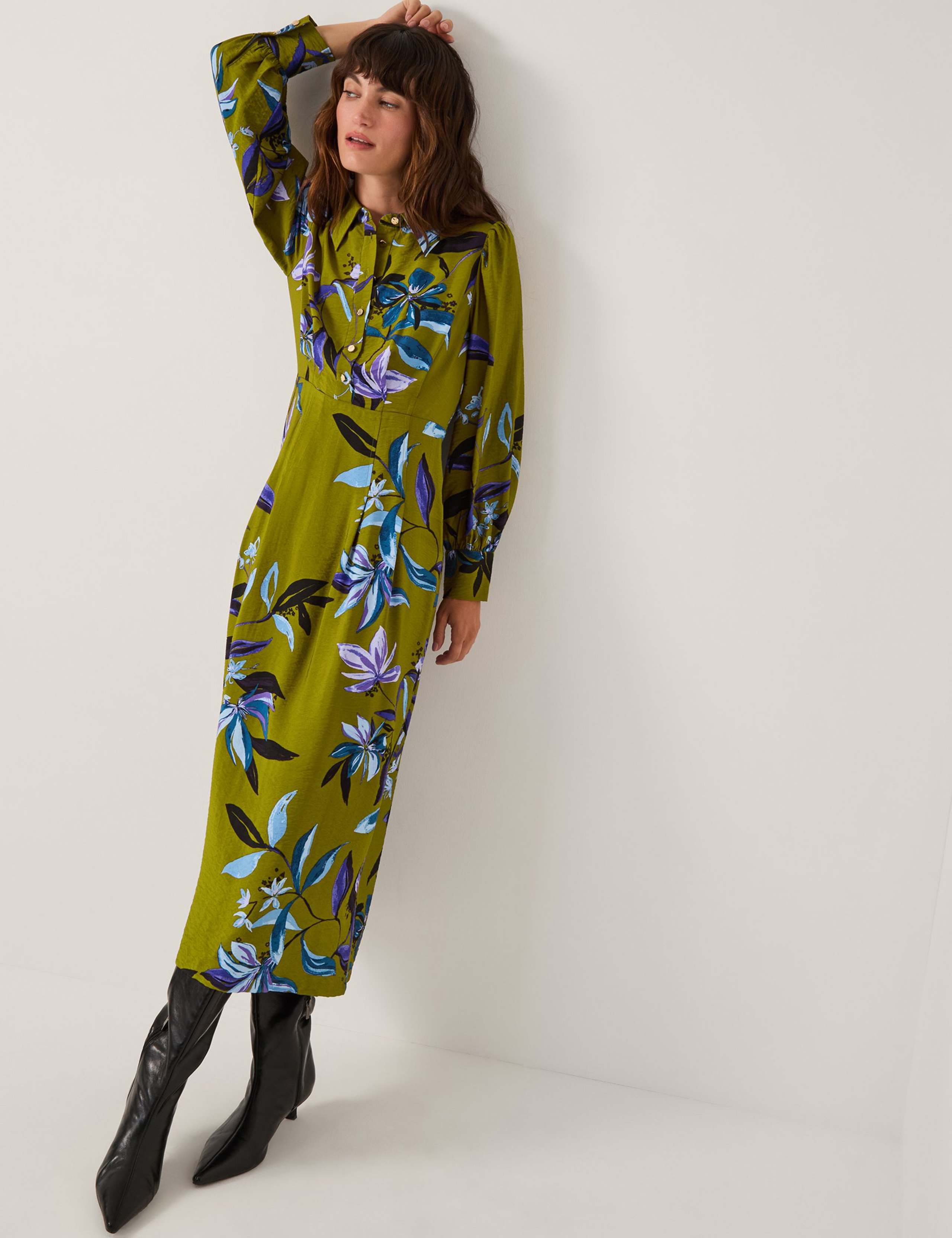 Floral Button Front Midi Shirt Dress 4 of 5