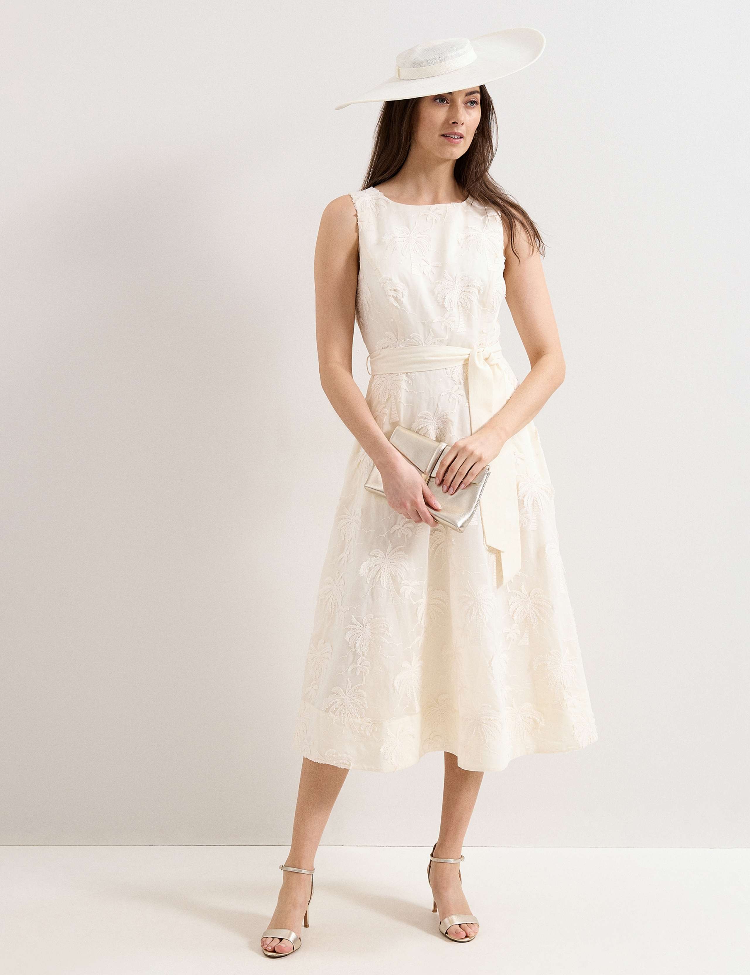 Embroidered Slash Neck Midi Waisted Dress 4 of 8