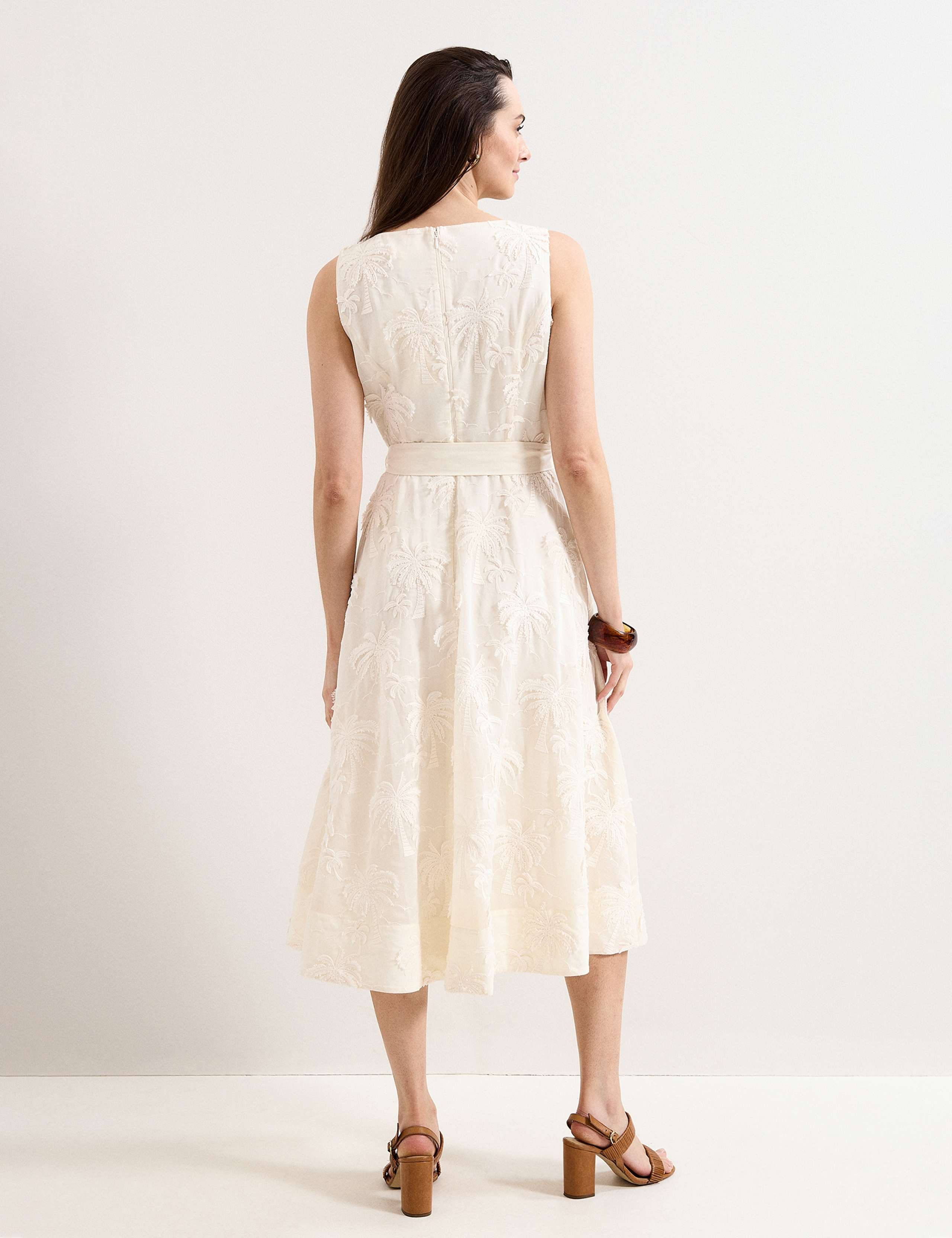 Embroidered Slash Neck Midi Waisted Dress 5 of 8