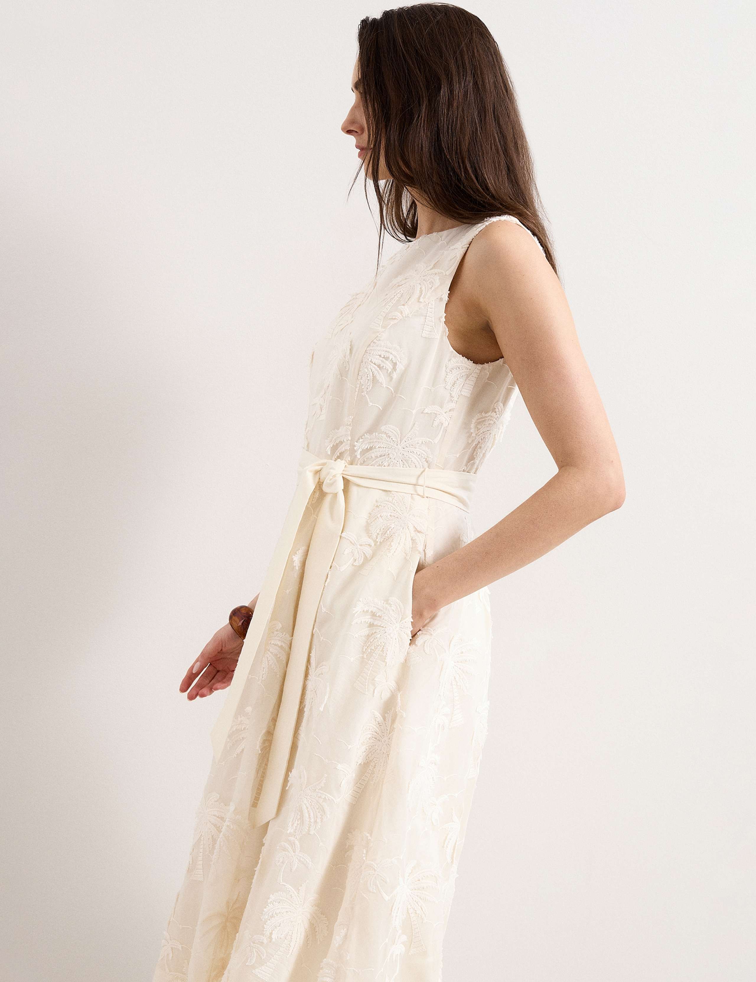 Embroidered Slash Neck Midi Waisted Dress 7 of 8