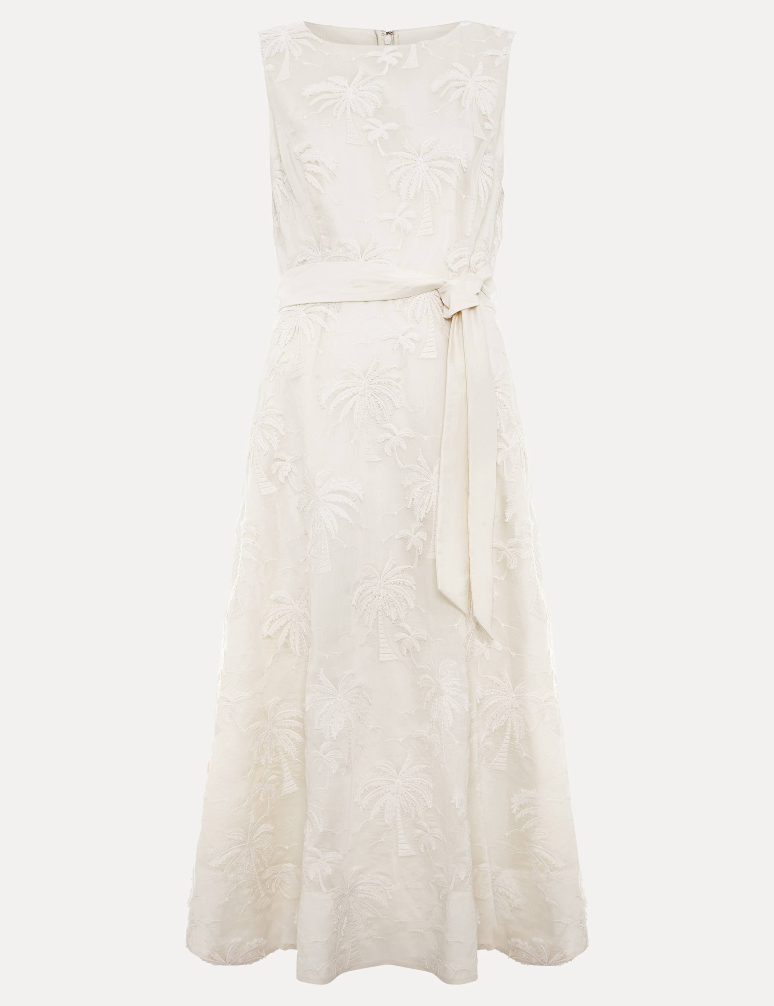 Embroidered Slash Neck Midi Waisted Dress 2 of 8