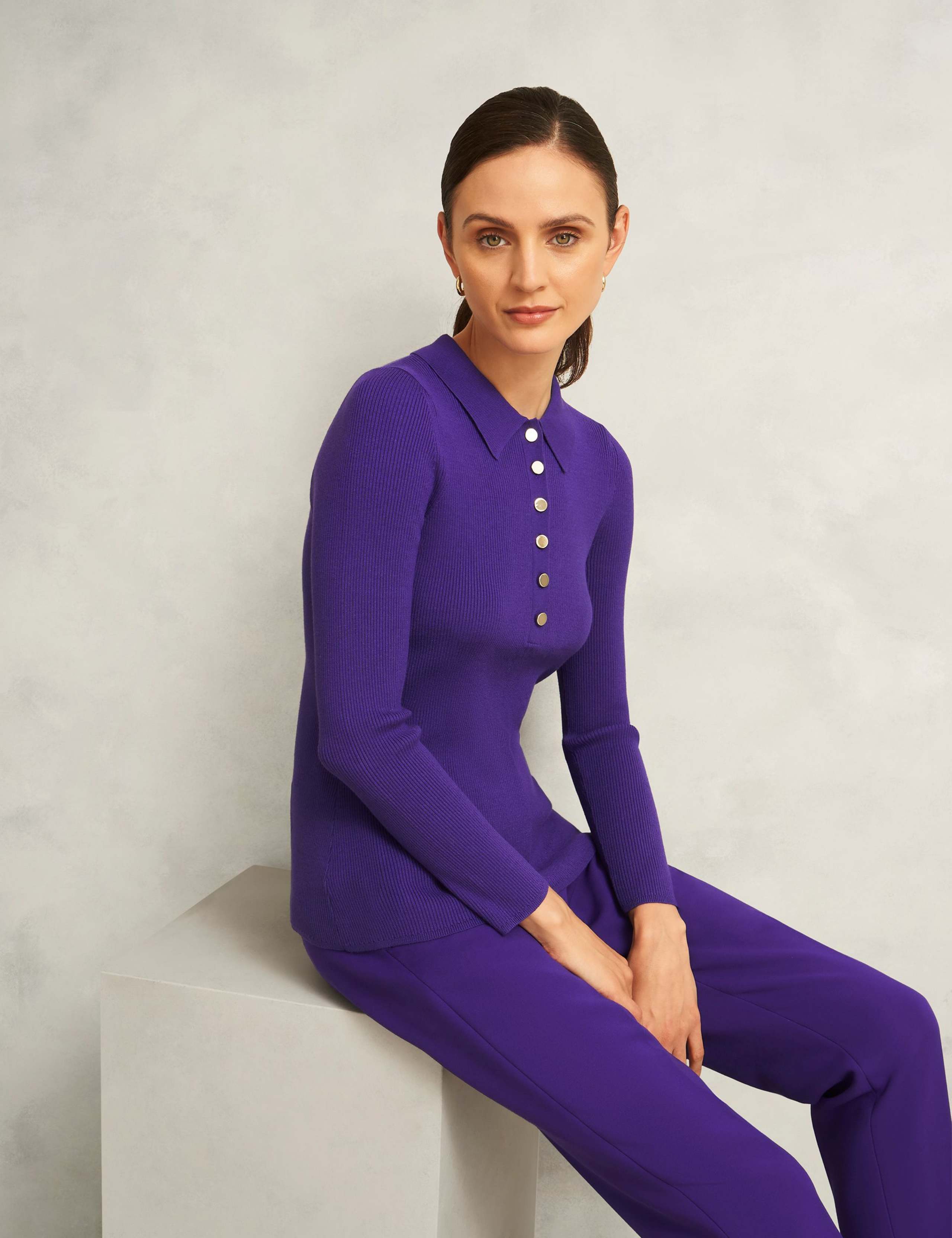 Ribbed Knitted Collared Button Detail Top 4 of 6