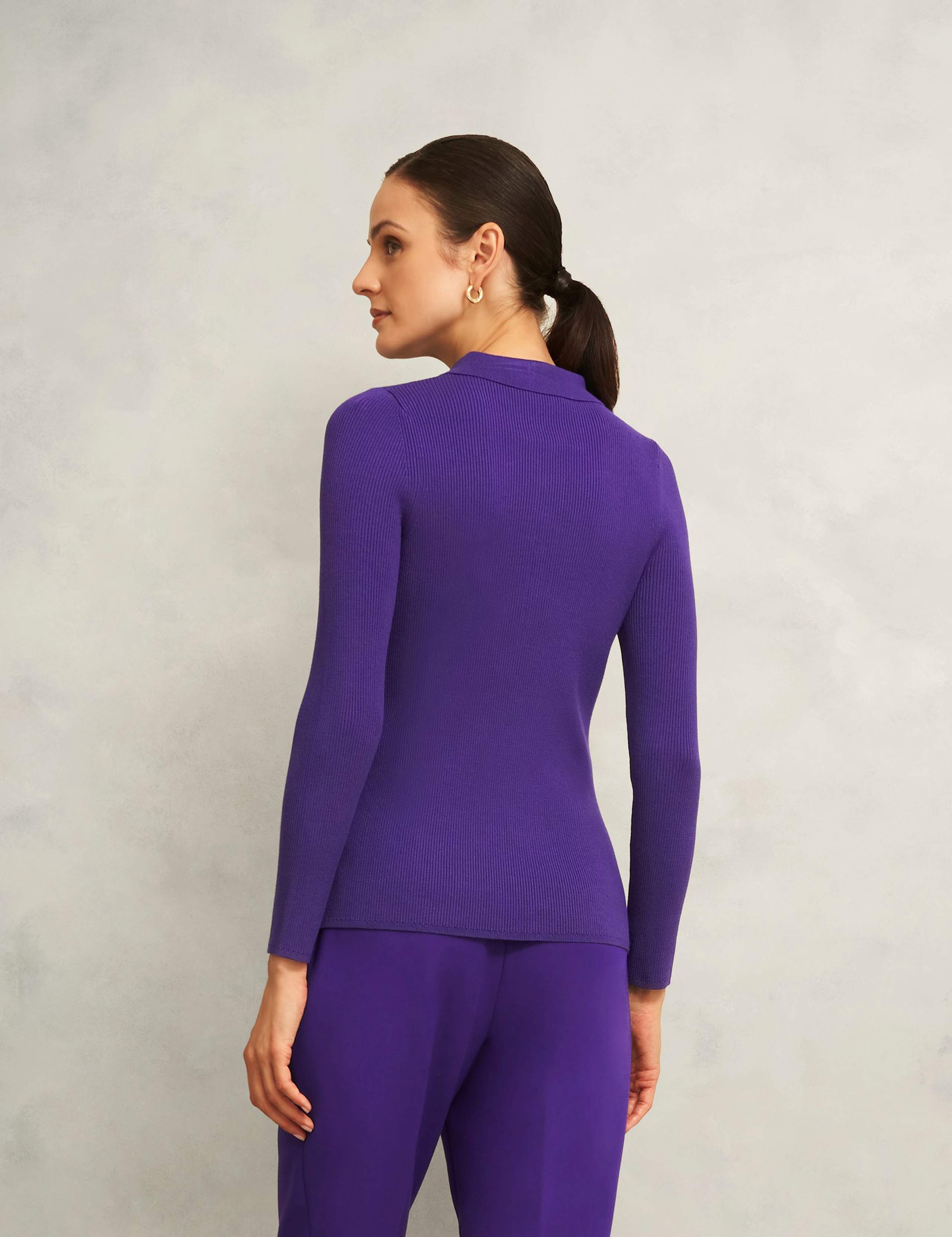 Ribbed Knitted Collared Button Detail Top 5 of 6