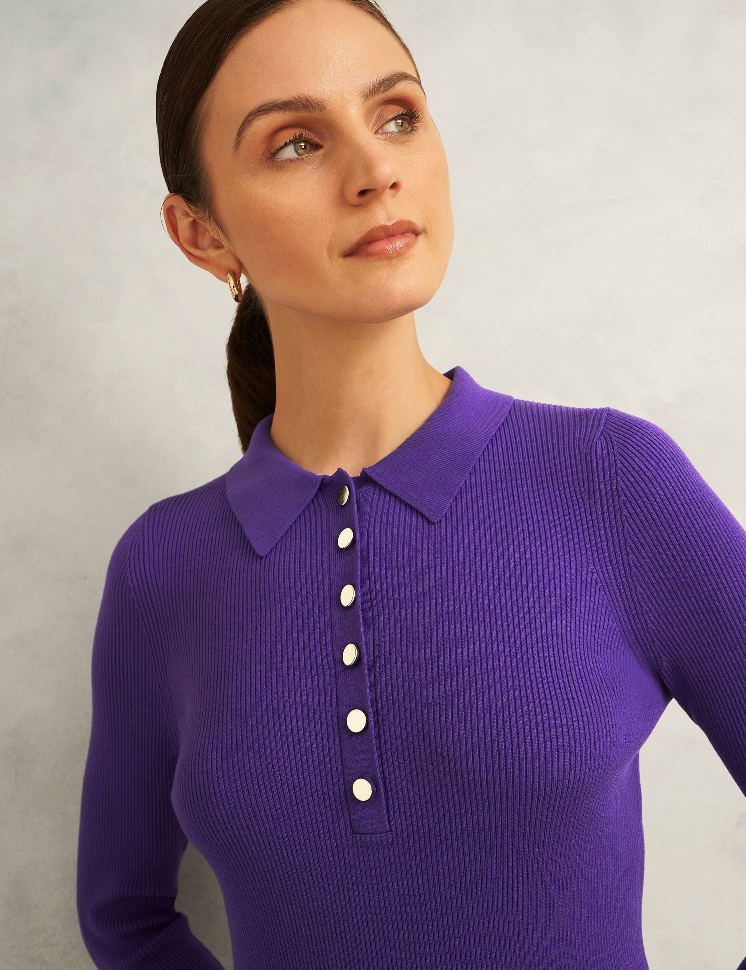 Ribbed Knitted Collared Button Detail Top 6 of 6