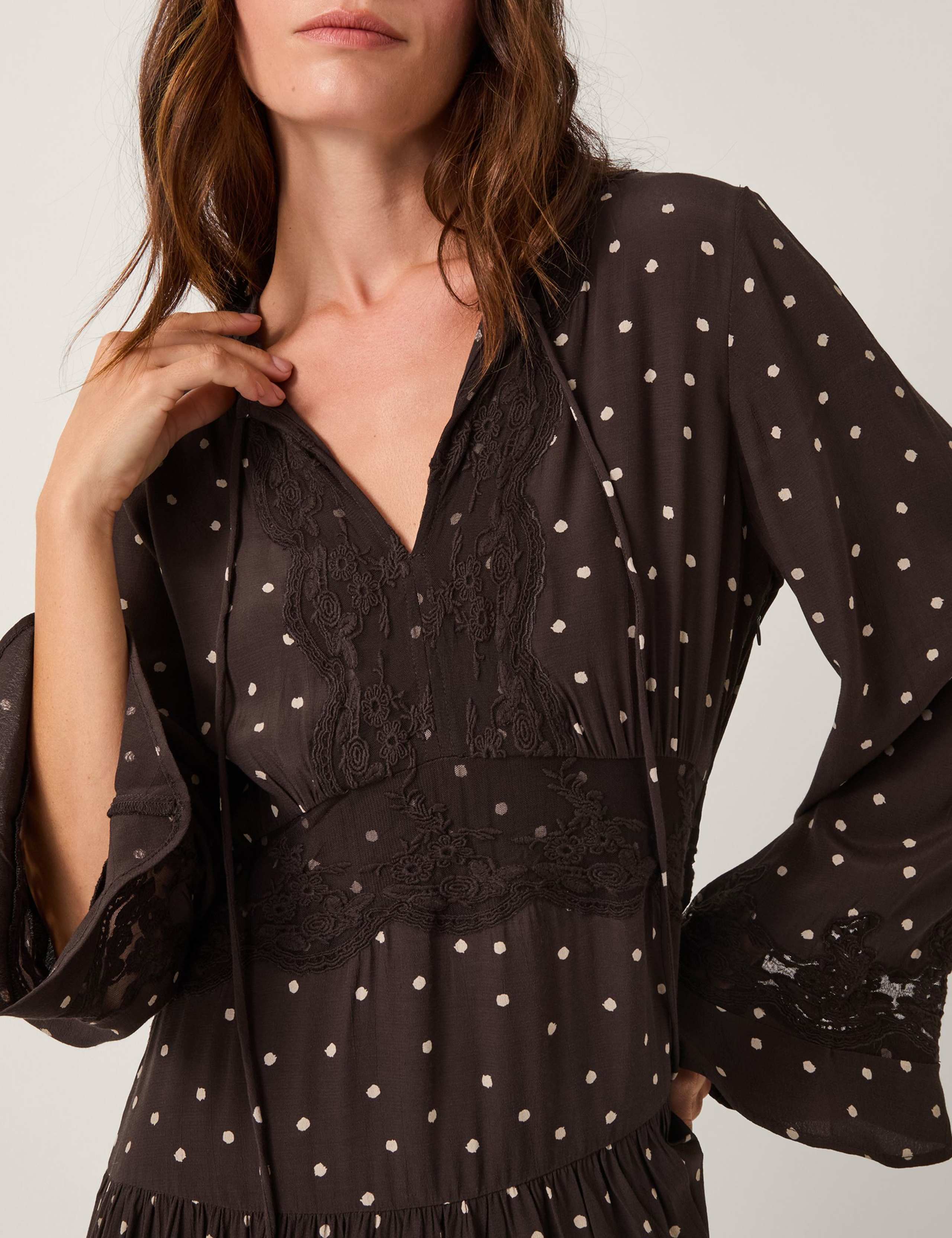 Polka Dot V-Neck Midi Waisted Dress 2 of 4