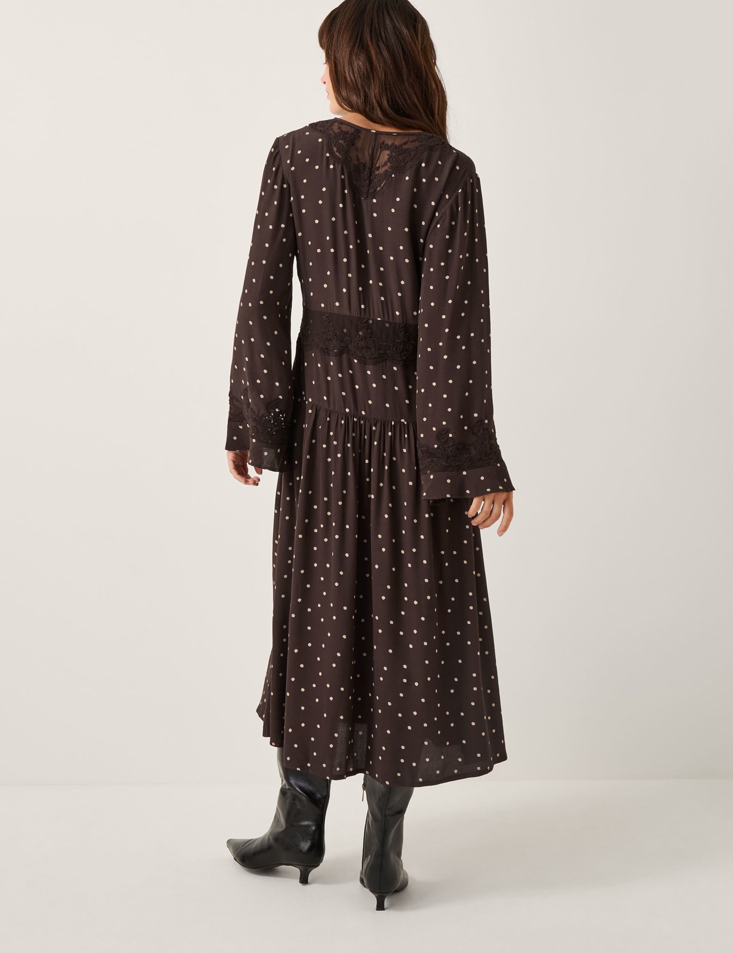 Polka Dot V-Neck Midi Waisted Dress 4 of 4