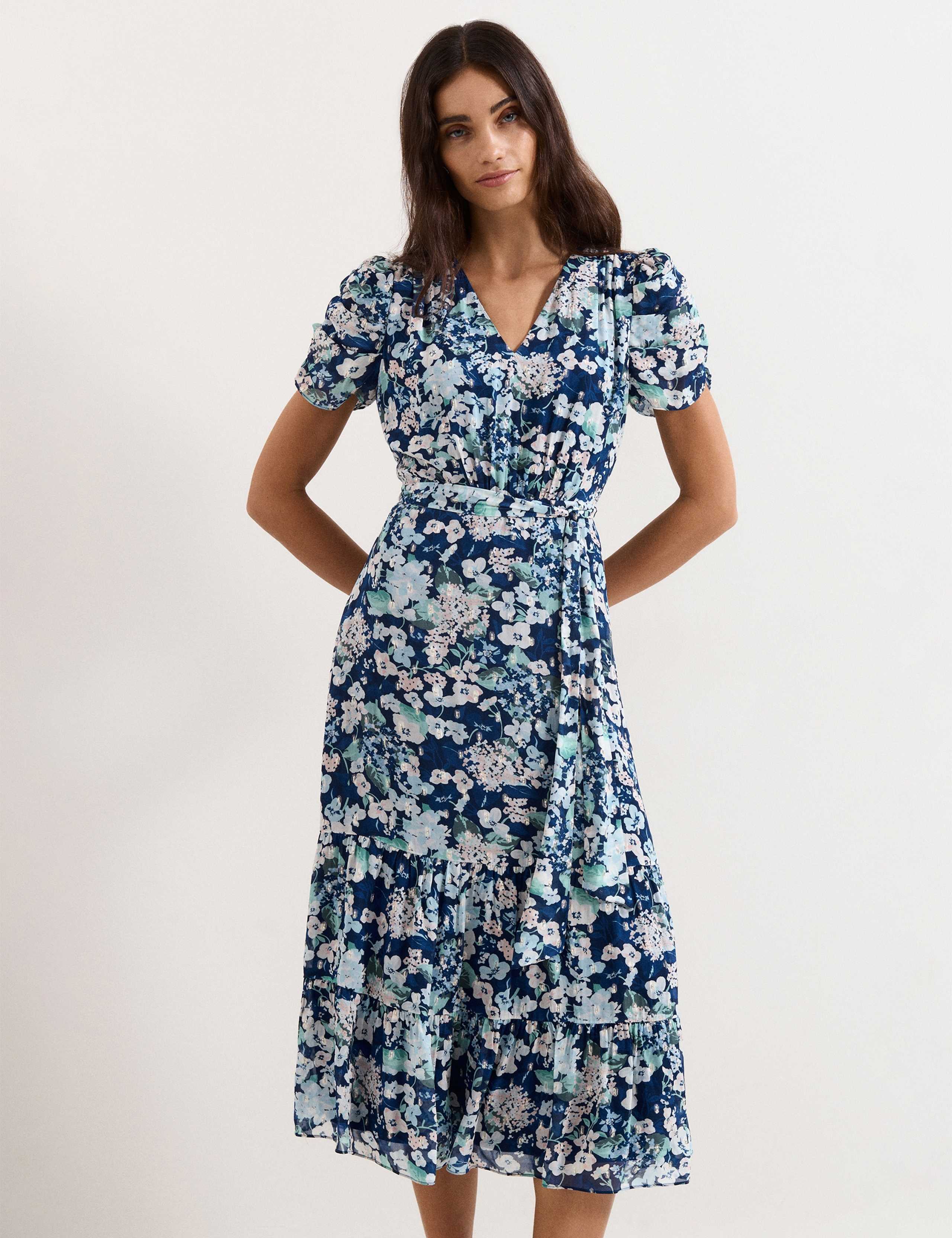 Floral V-Neck Midi Tiered Waisted Dress 1 of 6