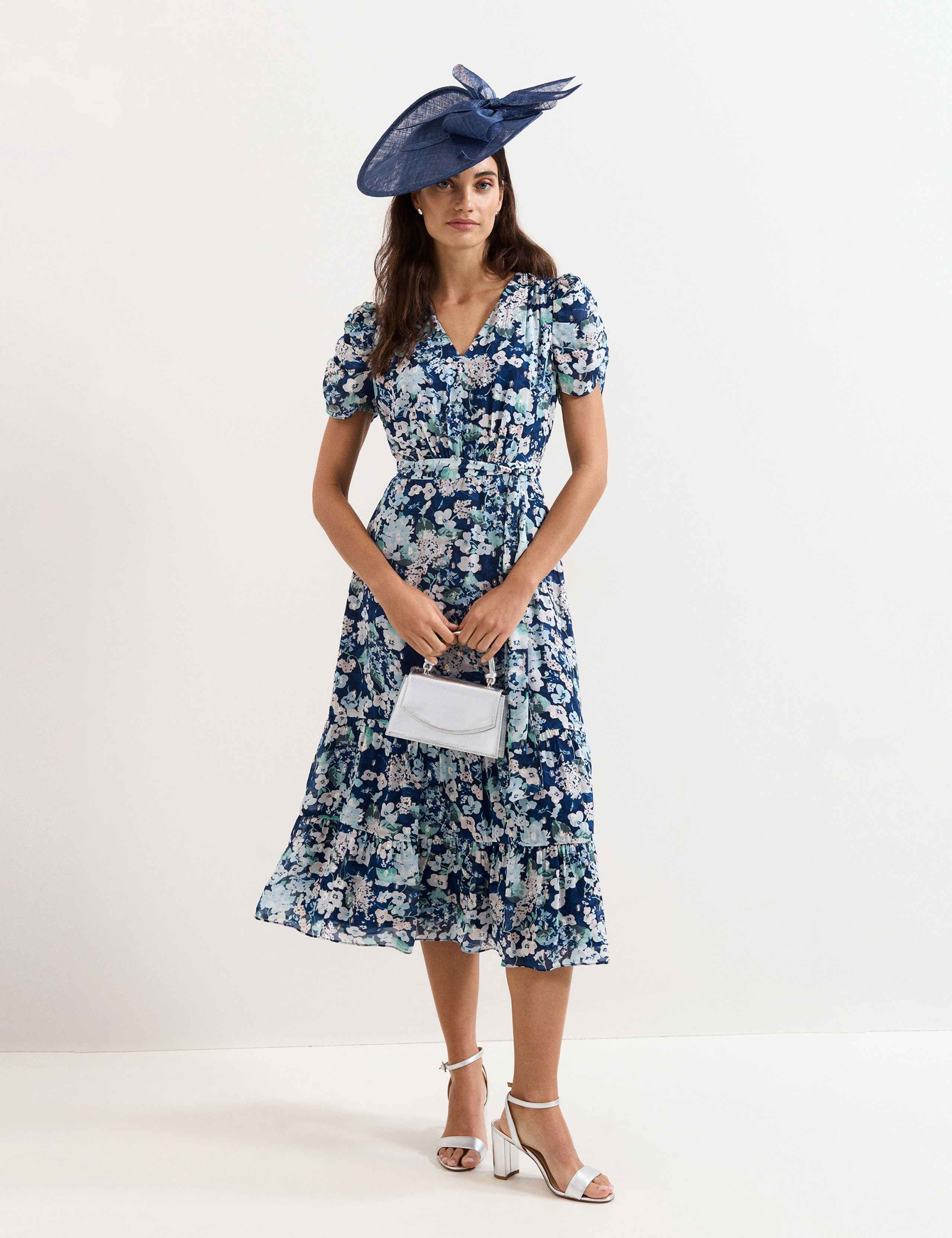 Floral V-Neck Midi Tiered Waisted Dress 3 of 6