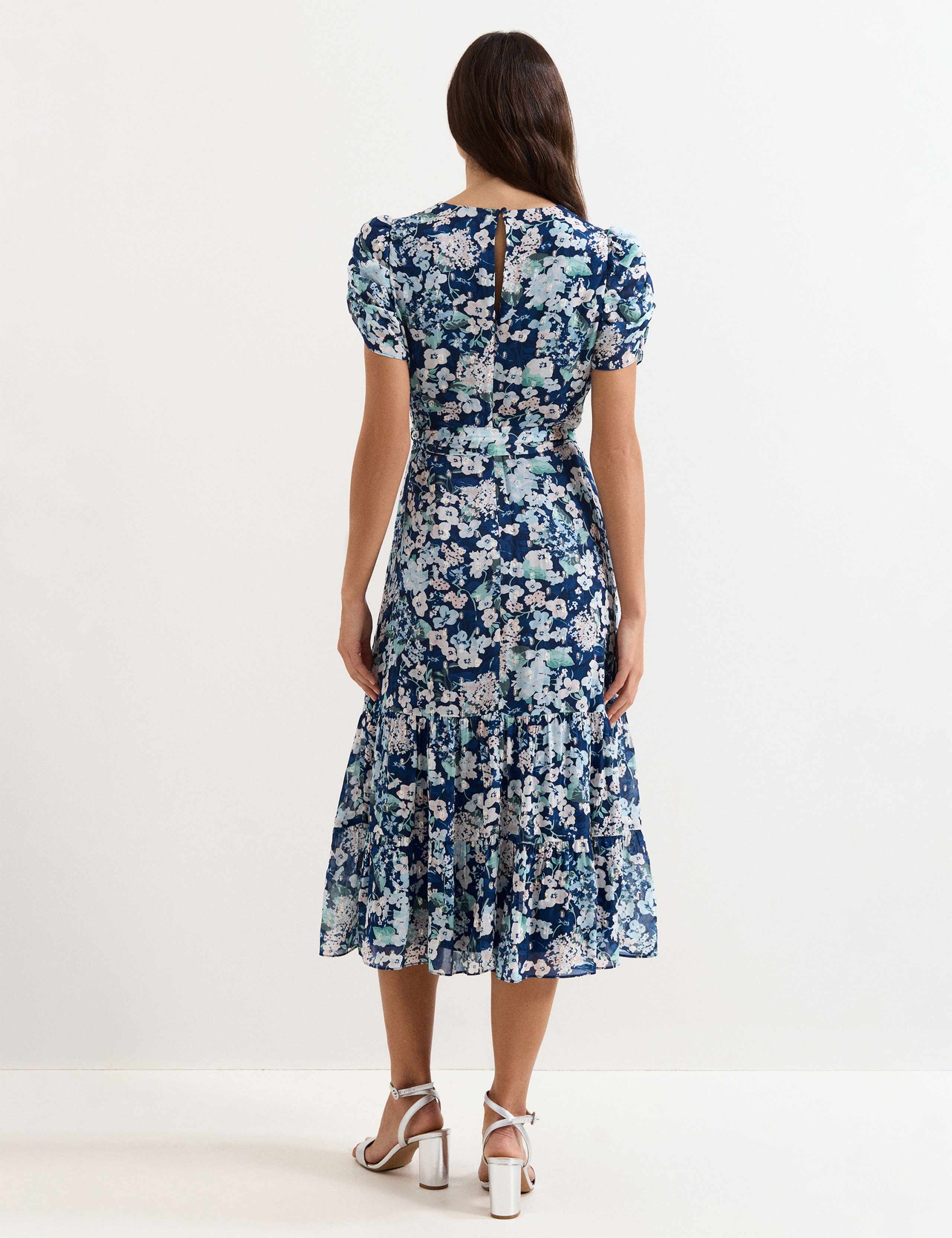Floral V-Neck Midi Tiered Waisted Dress 4 of 6