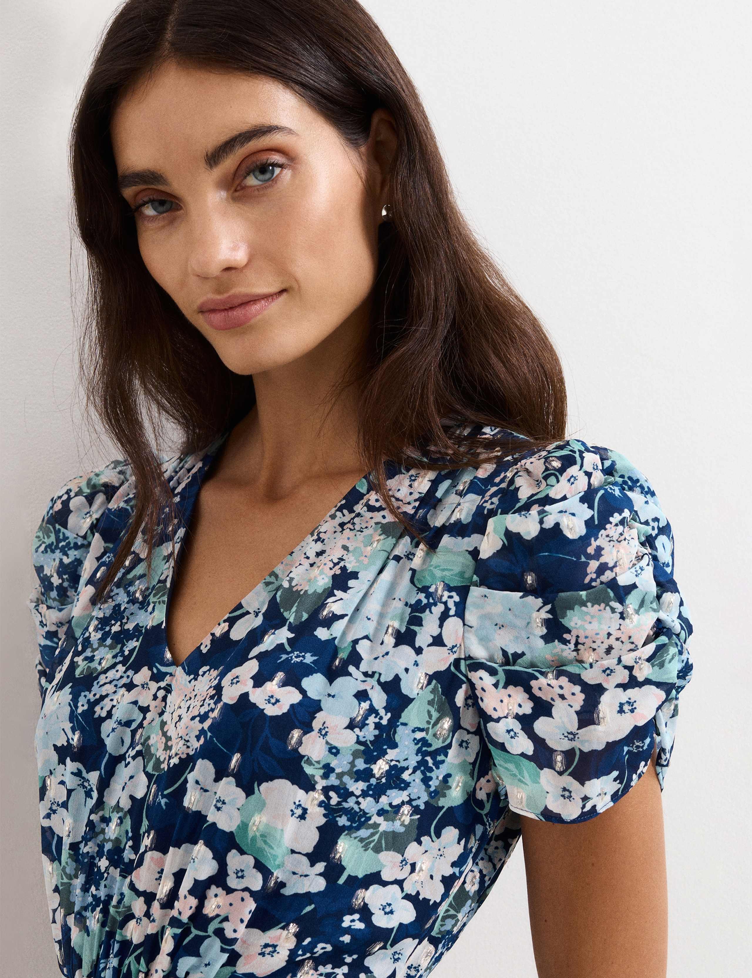 Floral V-Neck Midi Tiered Waisted Dress 5 of 6