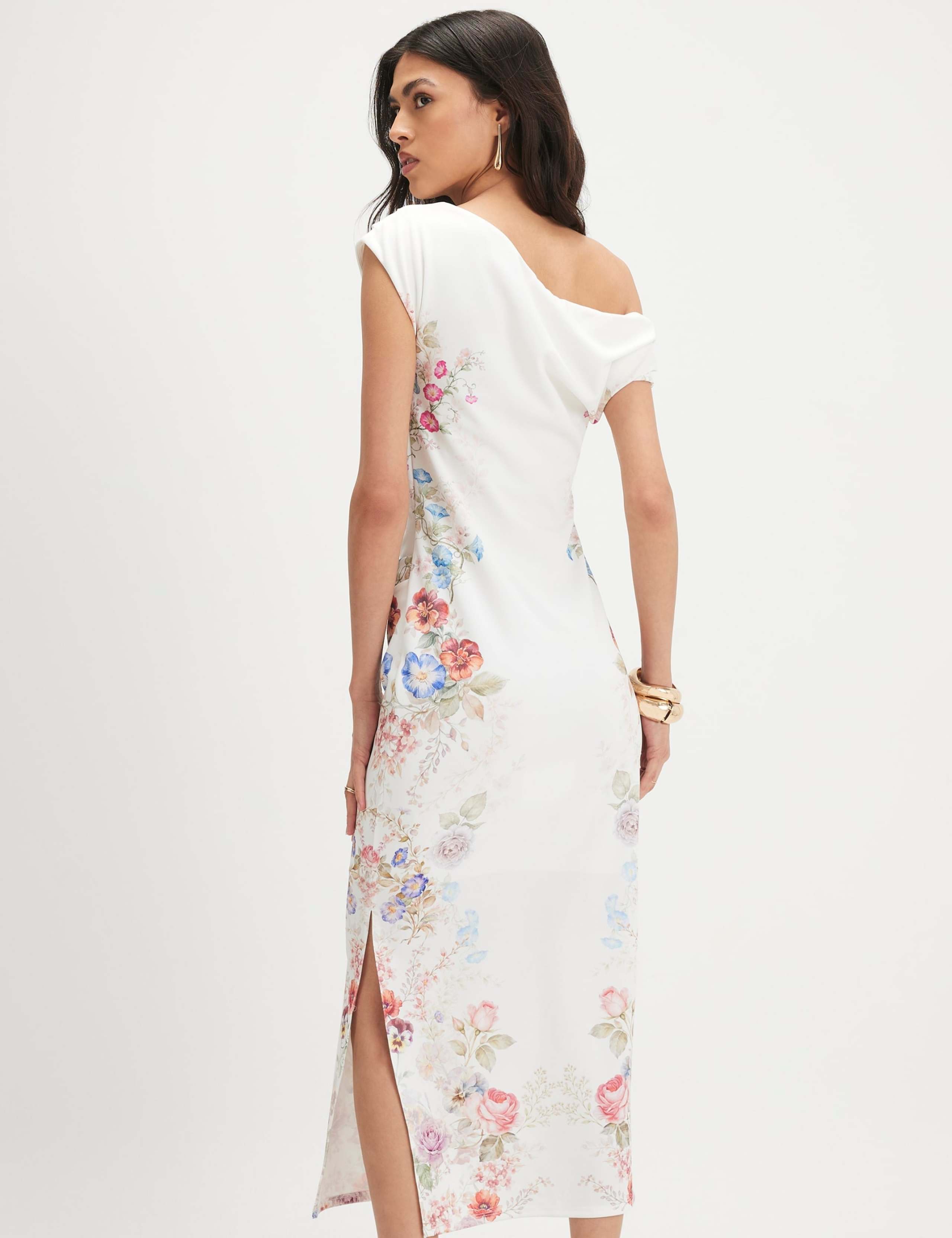 Floral One Shoulder Midi Bodycon Dress 3 of 4
