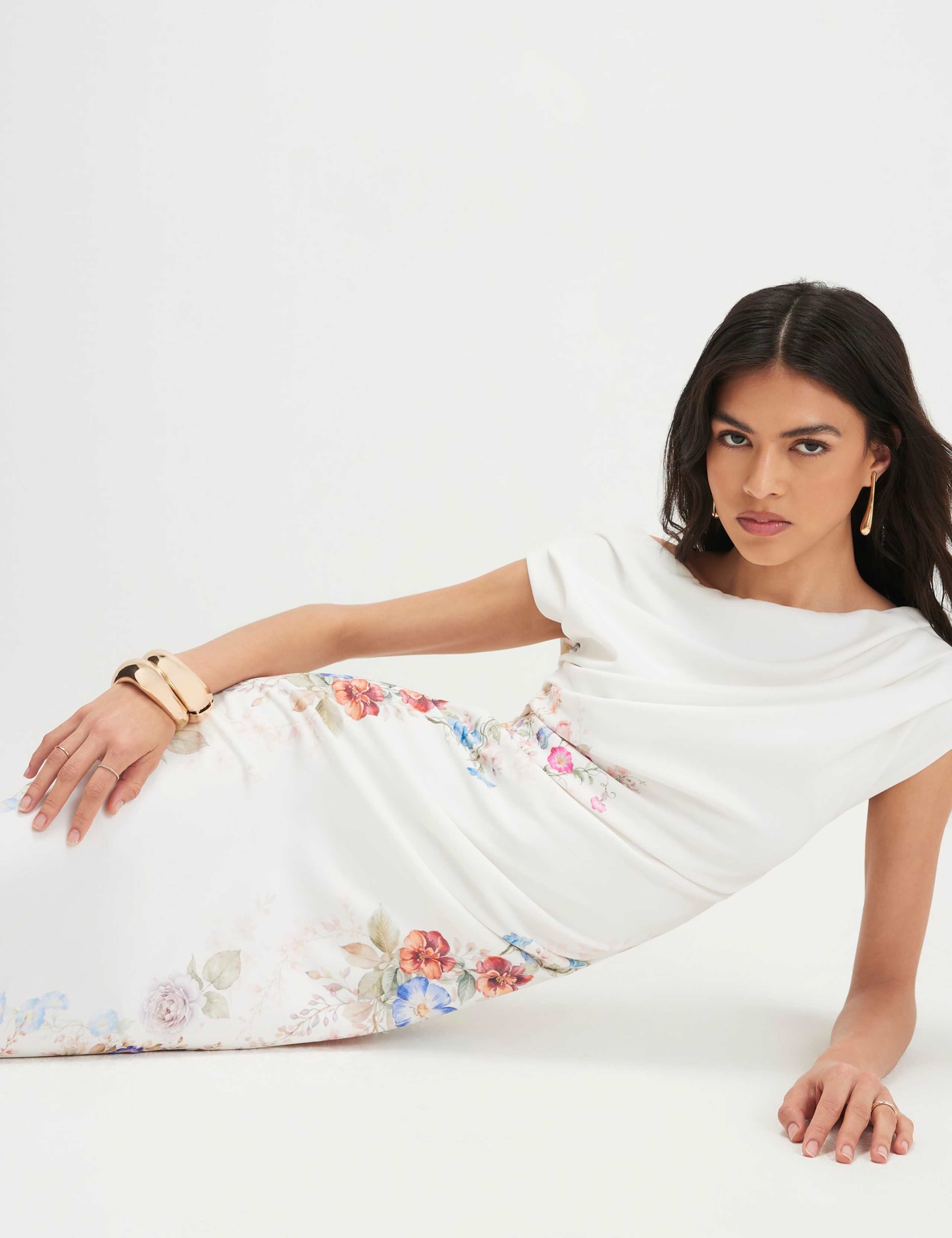 Floral One Shoulder Midi Bodycon Dress 4 of 4