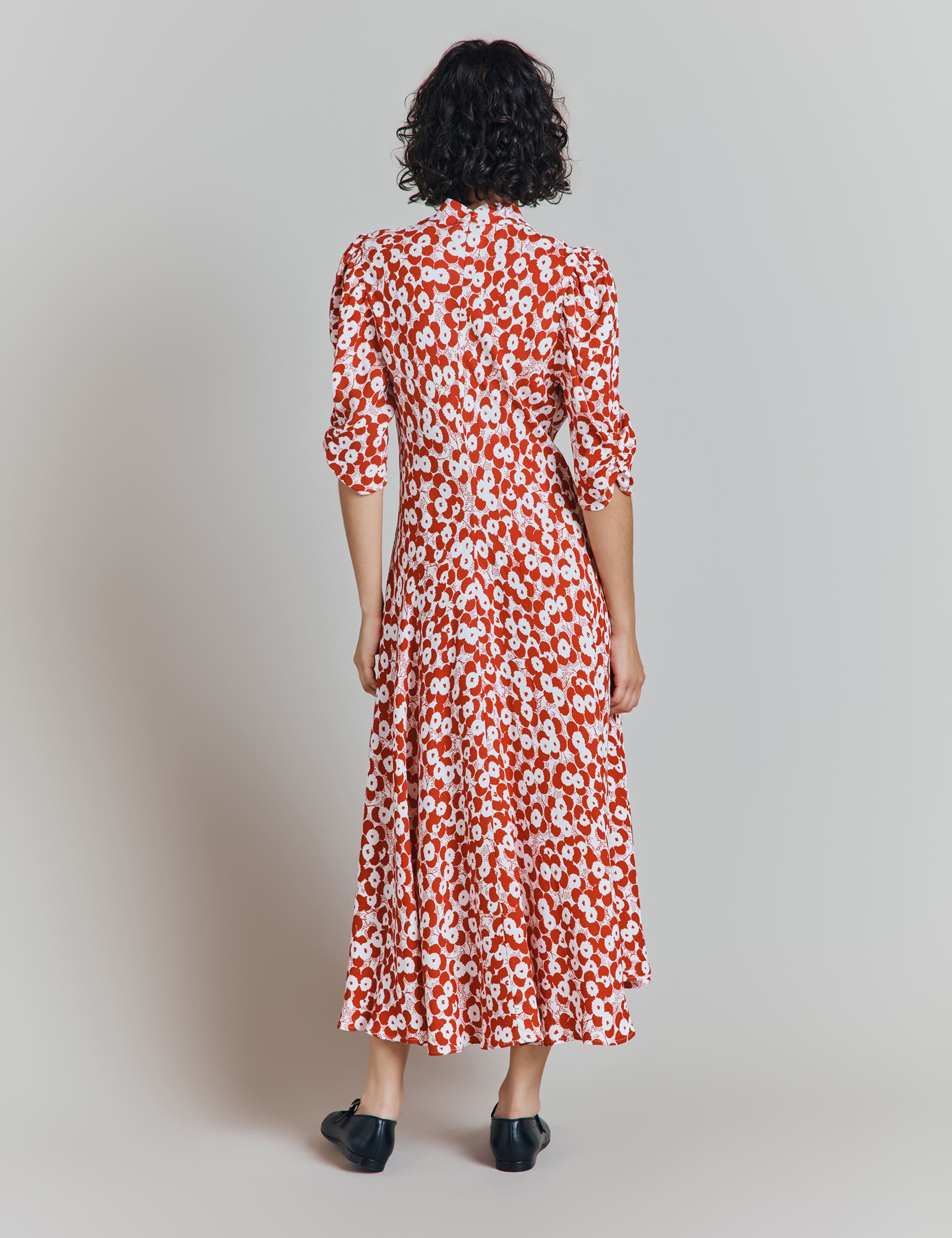 Crepe Polka Dot V-Neck Midi Tea Dress 2 of 5