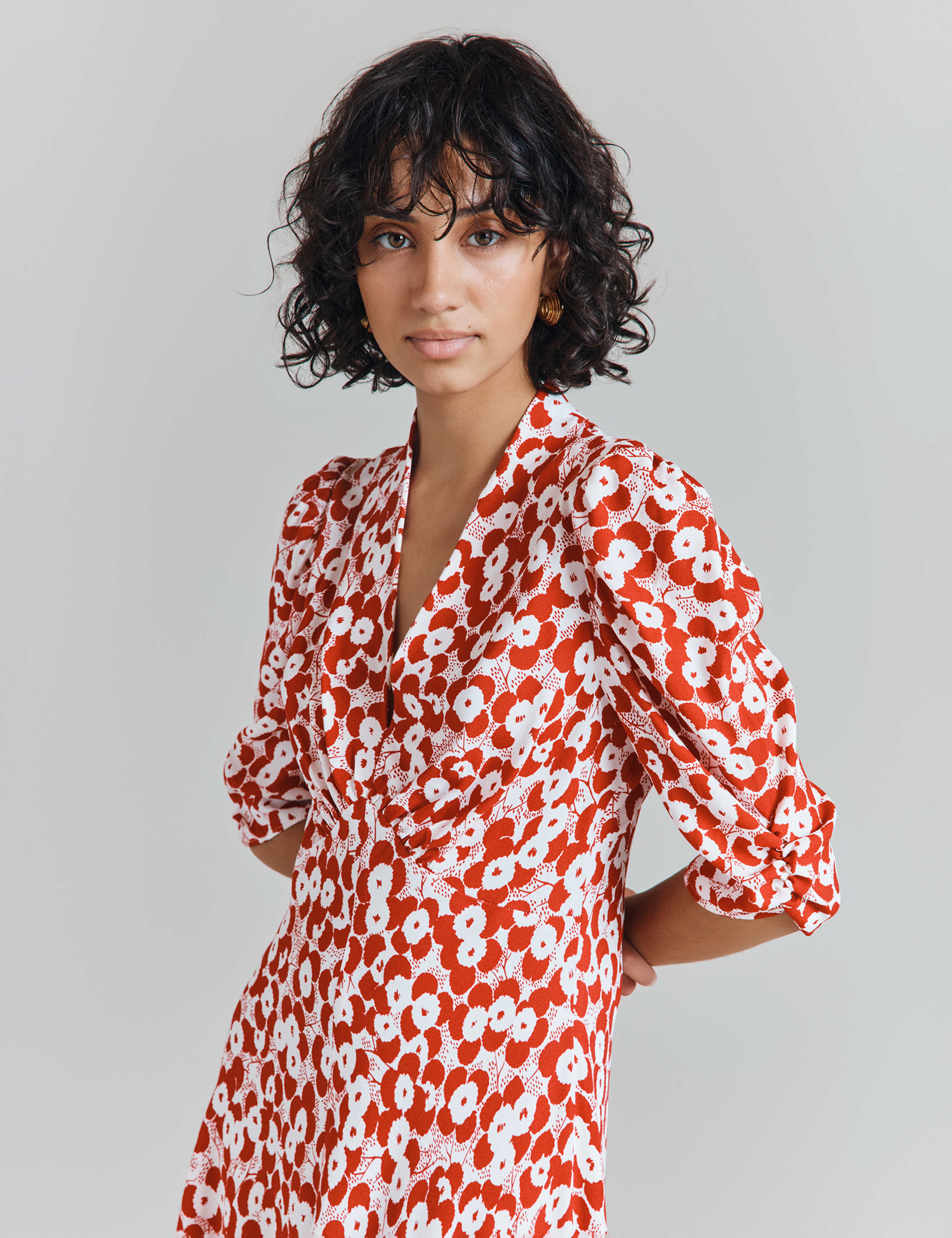 Crepe Polka Dot V-Neck Midi Tea Dress 4 of 5