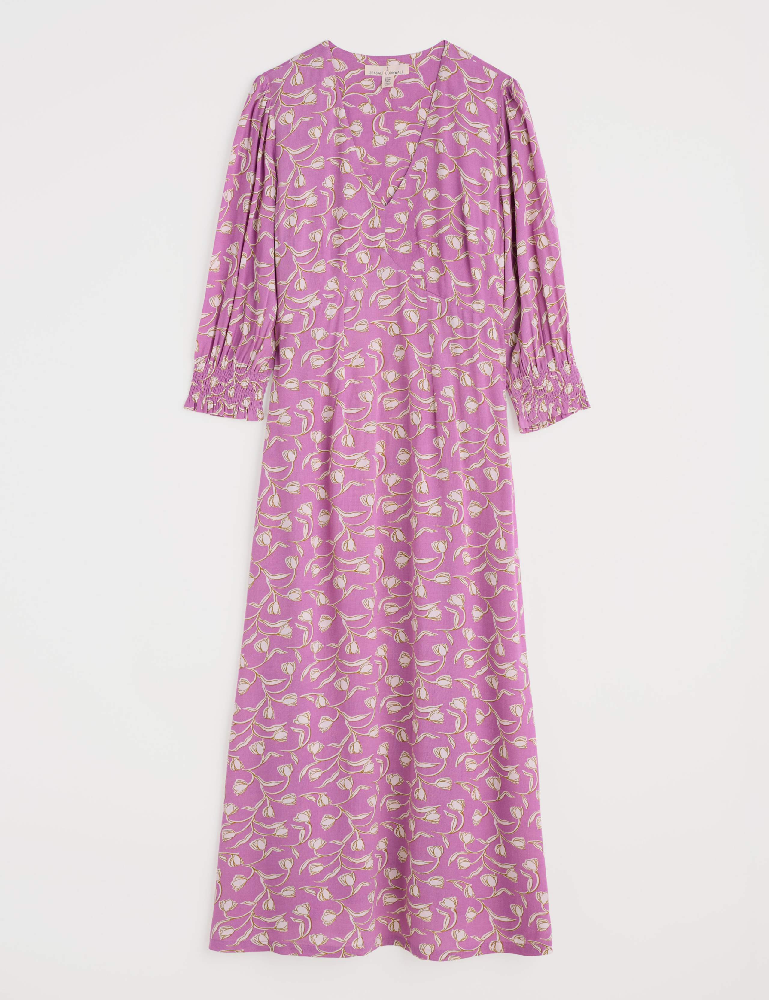 Floral V-Neck Blouson Sleeve Midaxi Waisted Dress 2 of 5