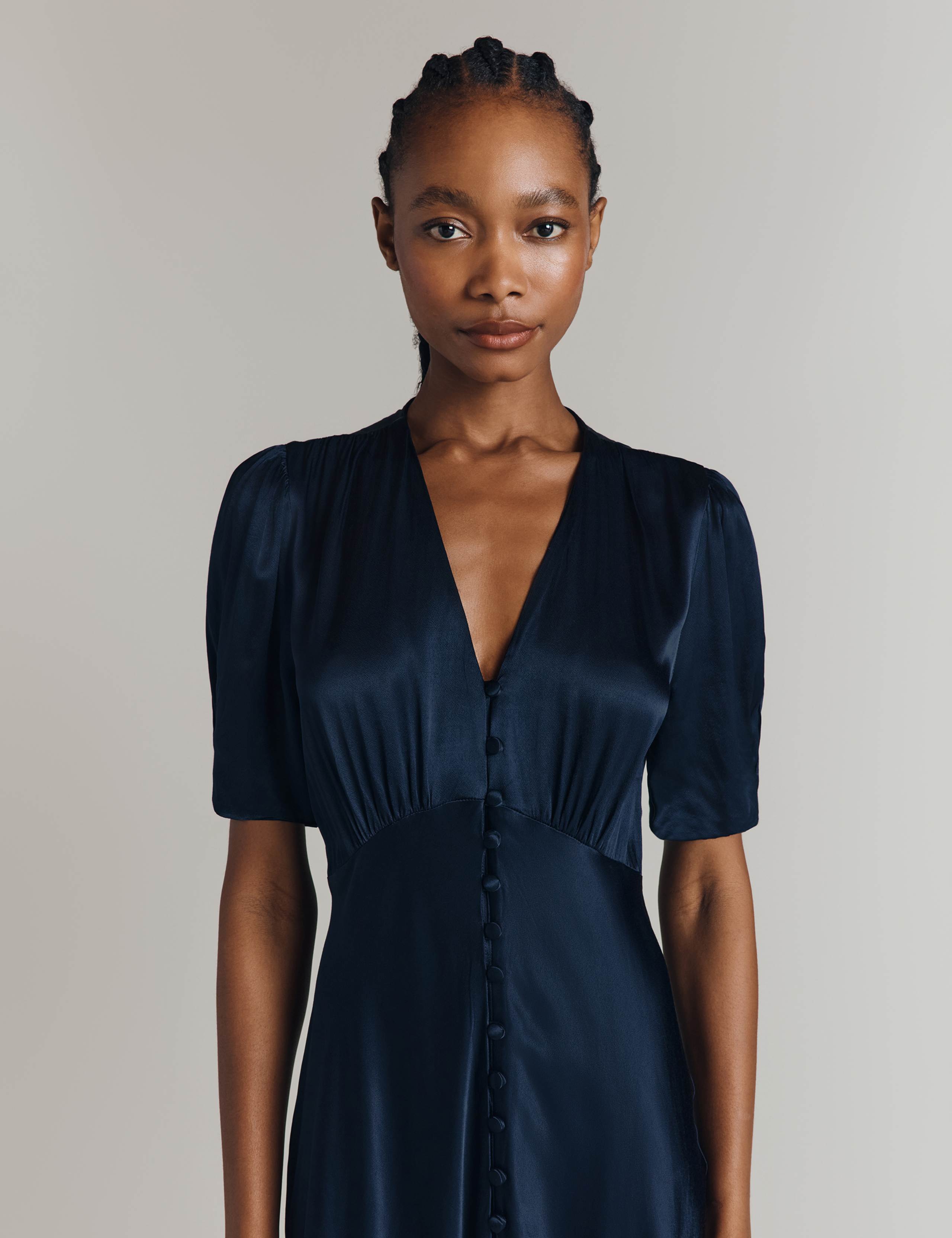 Satin V-Neck Midi Tea Dress 2 of 4