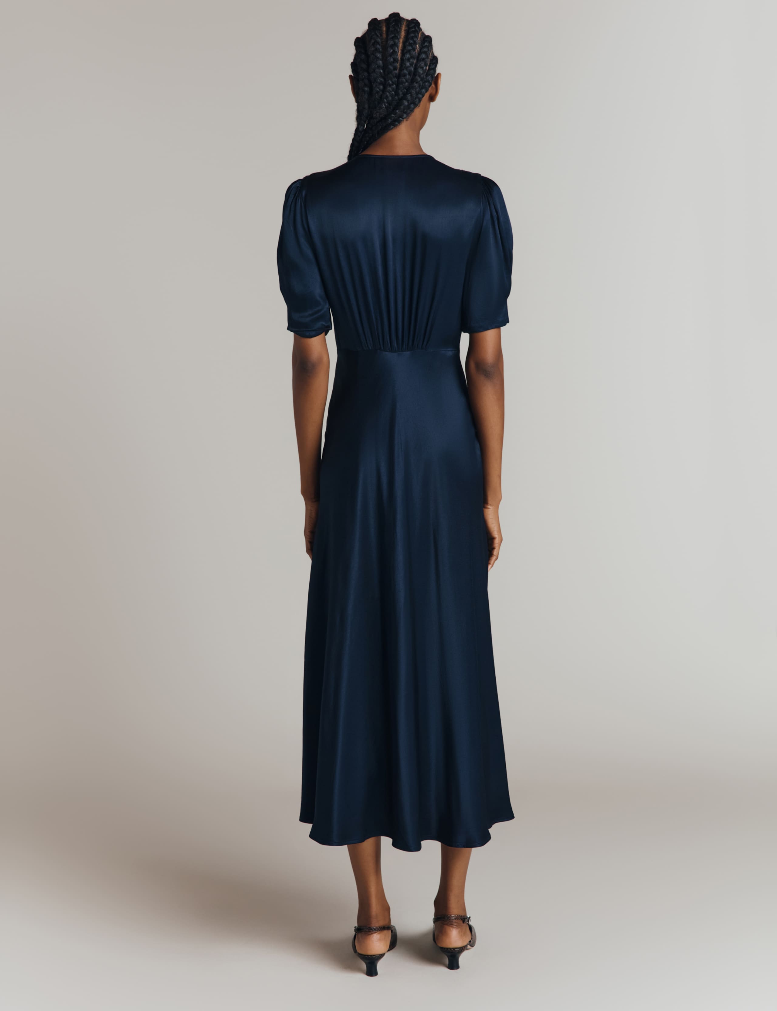 Satin V-Neck Midi Tea Dress 3 of 4