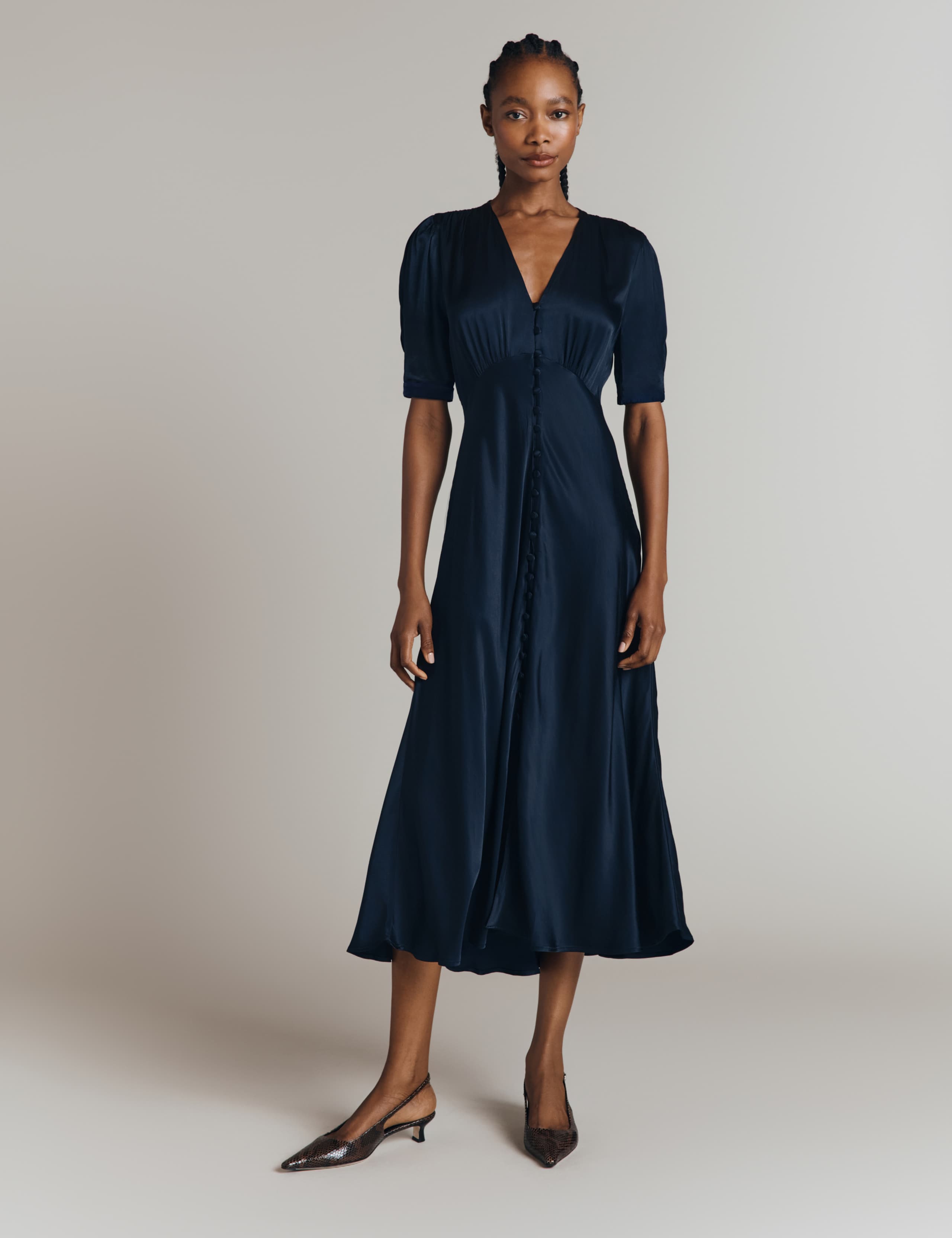 Satin V-Neck Midi Tea Dress 4 of 4