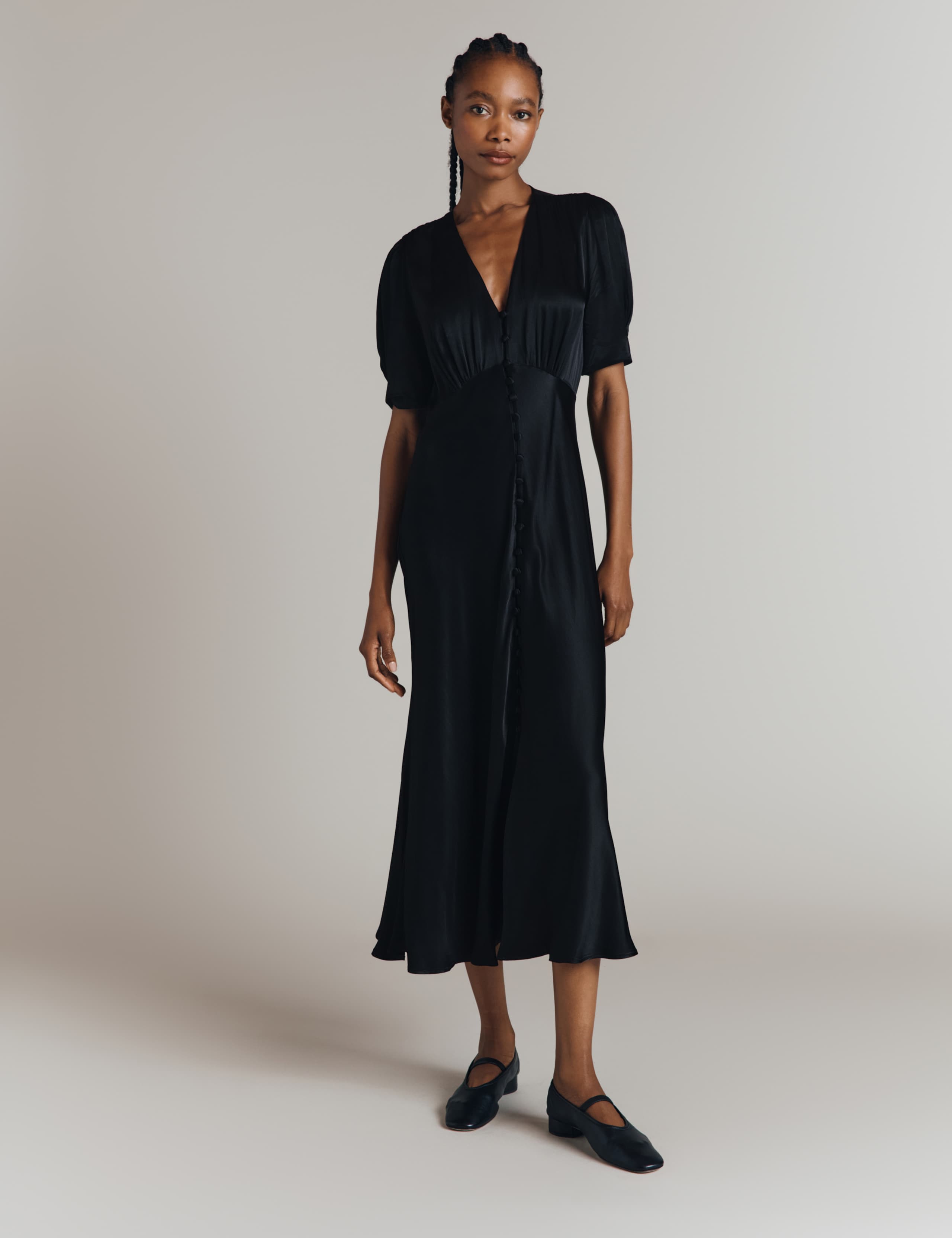 Satin V-Neck Midi Tea Dress 2 of 4