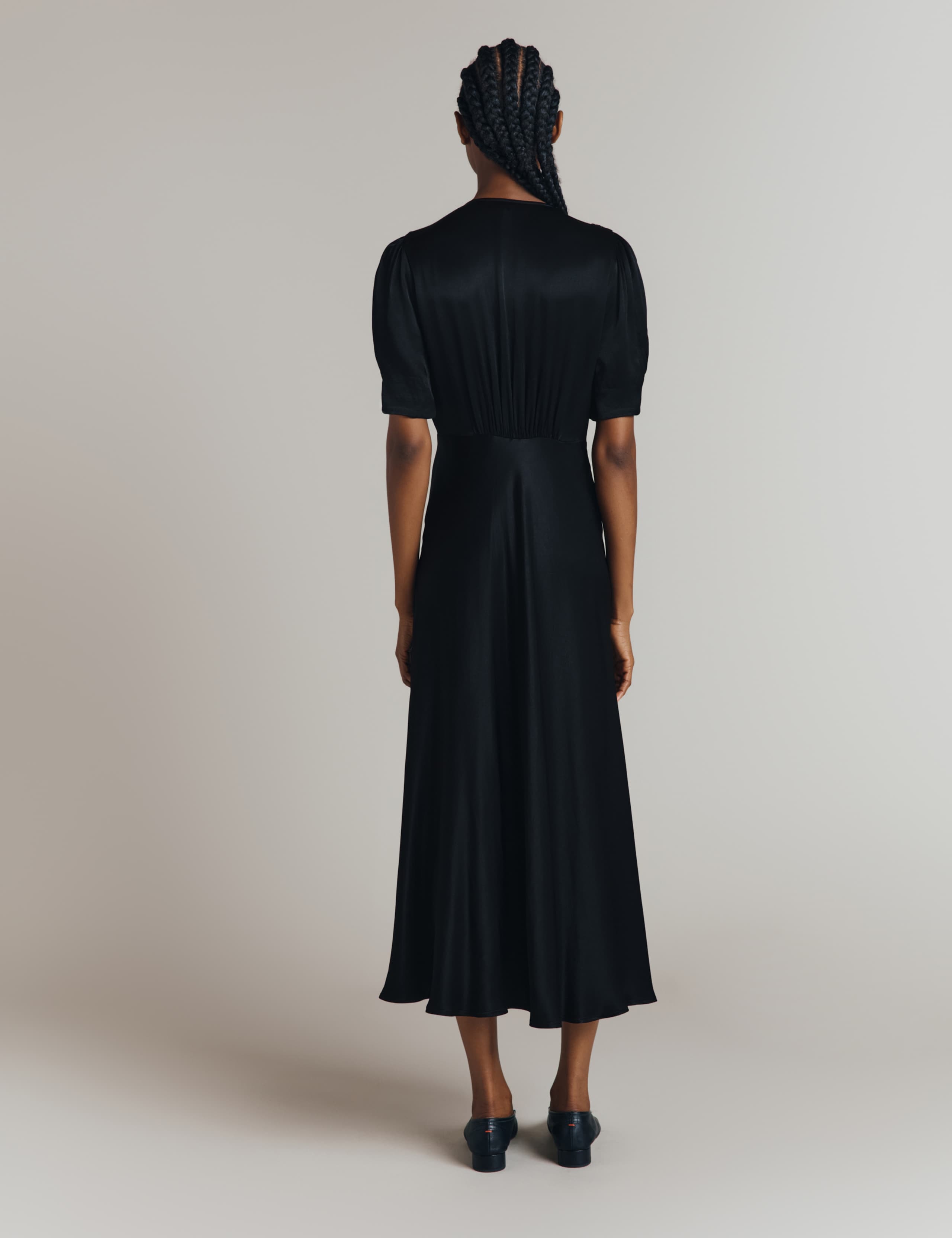 Satin V-Neck Midi Tea Dress 3 of 4