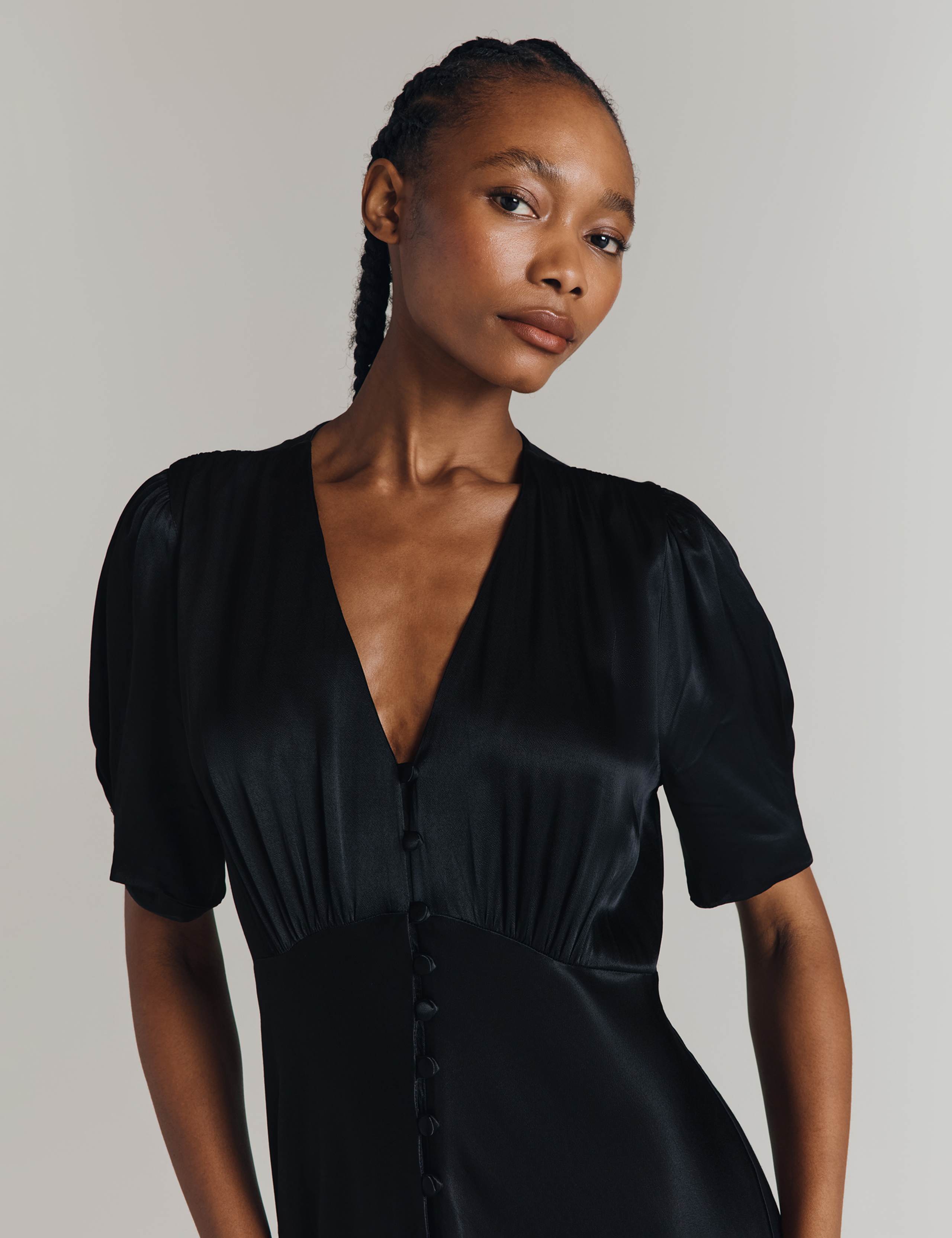 Satin V-Neck Midi Tea Dress 4 of 4