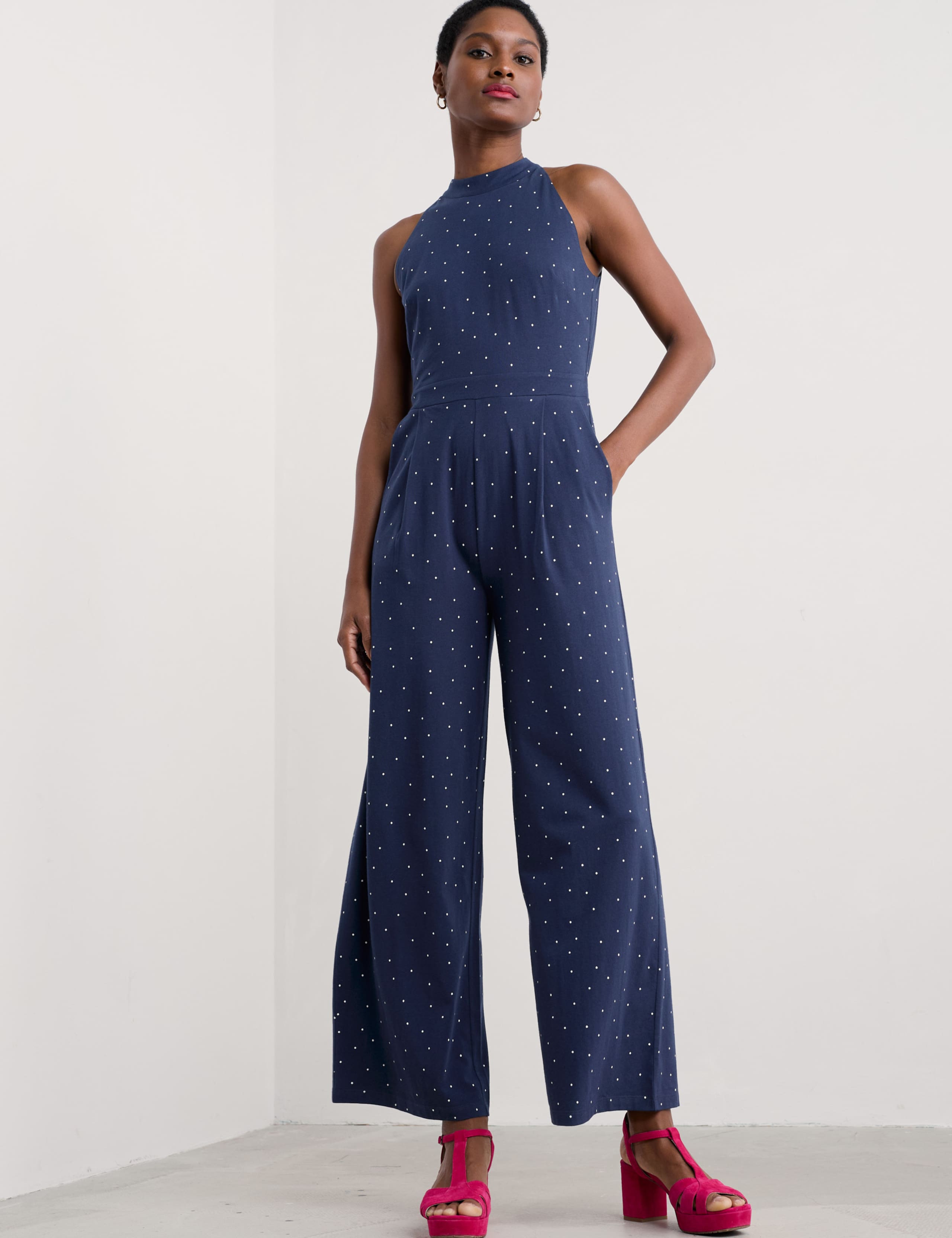 Cotton Rich Polka Dot Sleeveless Jumpsuit 1 of 4