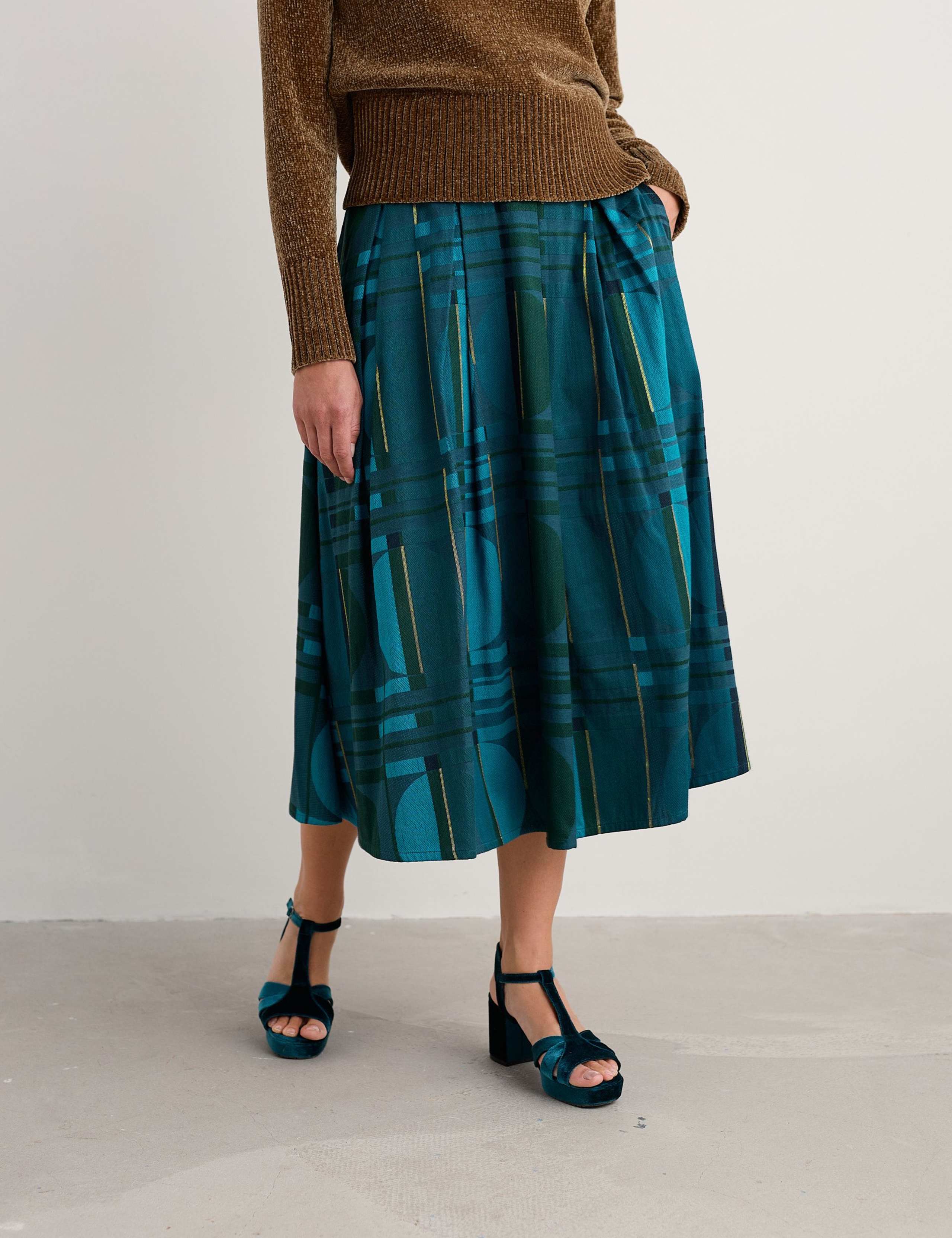 Cotton Rich Geometric Midaxi A-Line Skirt 3 of 5