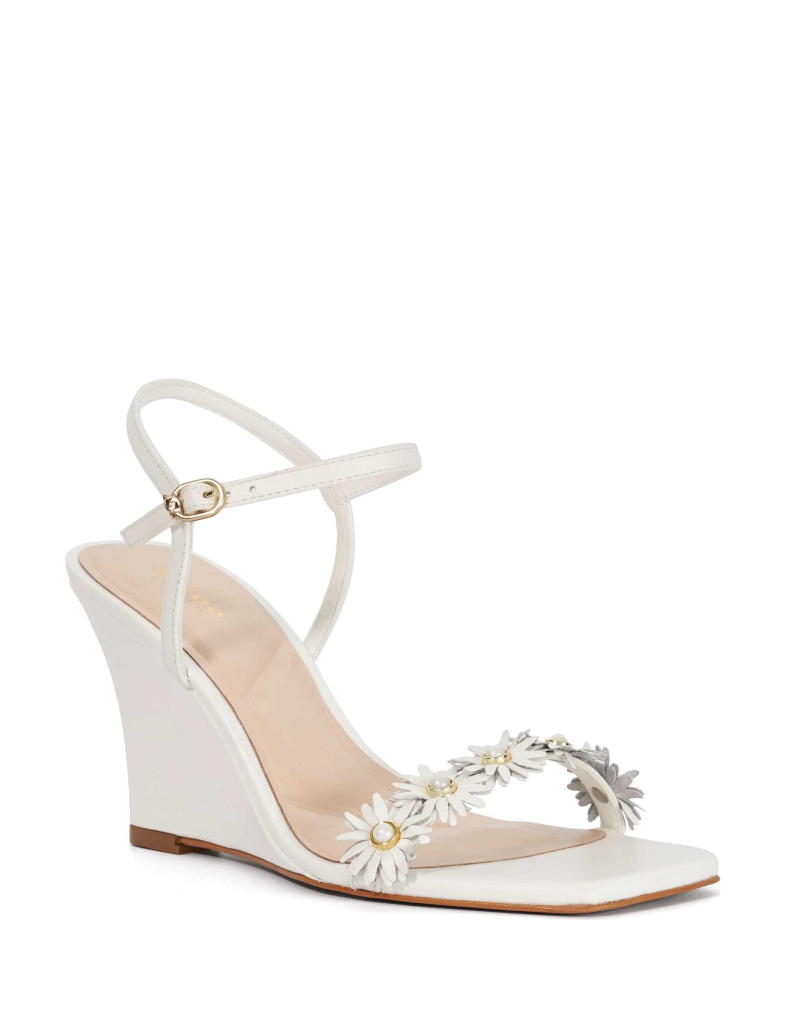 Leather Buckle Floral Strappy Wedge Sandals 3 of 6