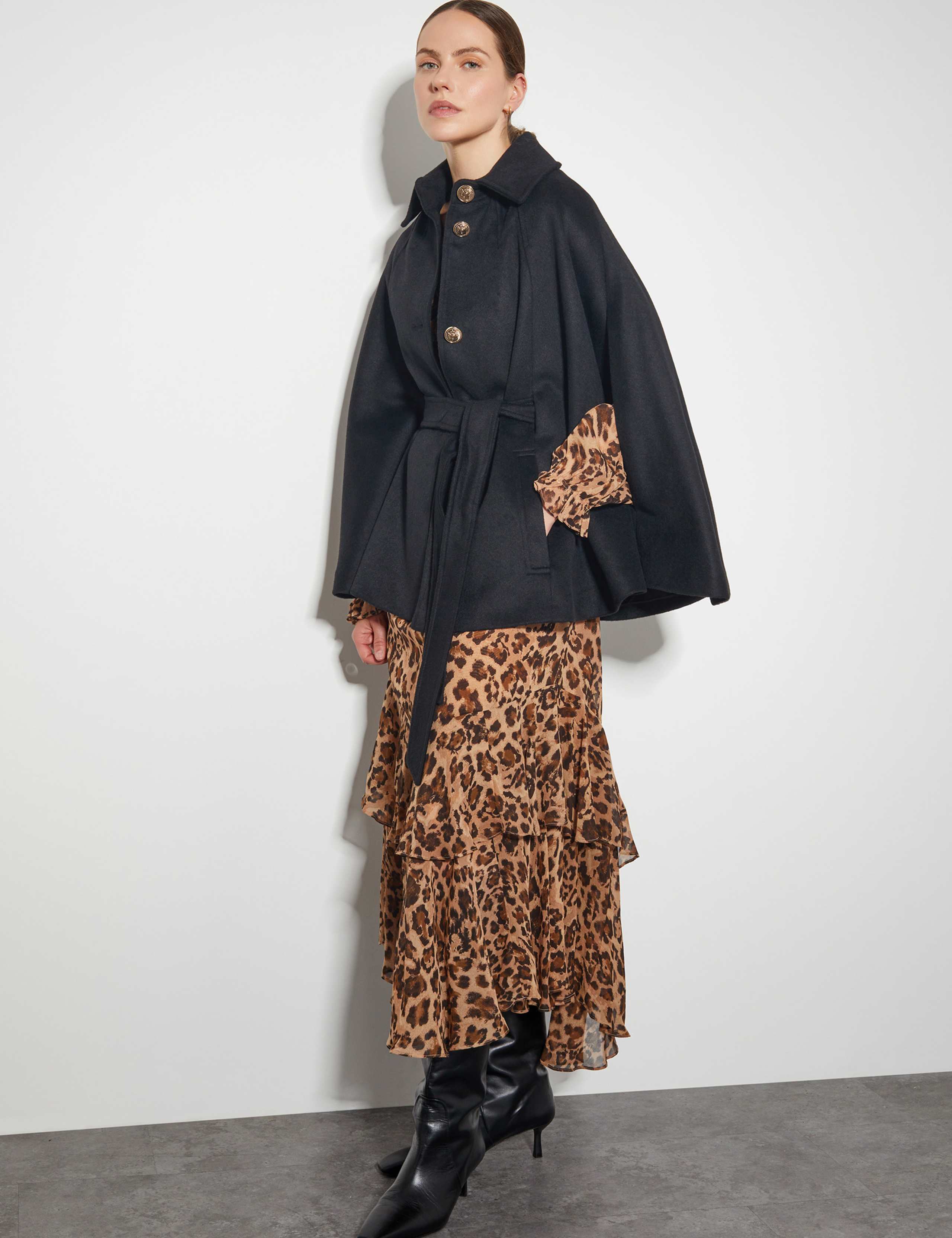 Wool Blend Belted Collared Coat 3 of 6