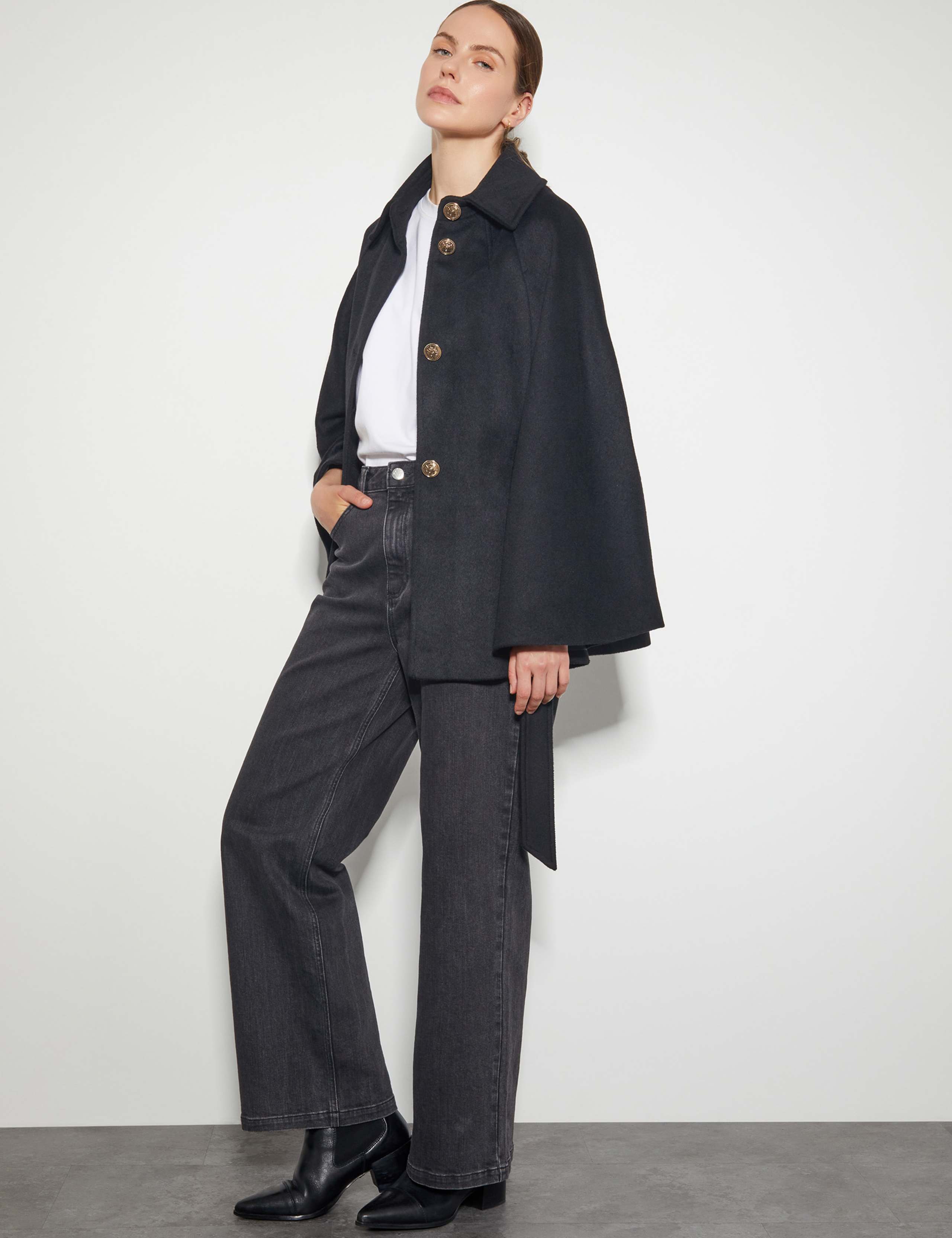Wool Blend Belted Collared Coat 4 of 6