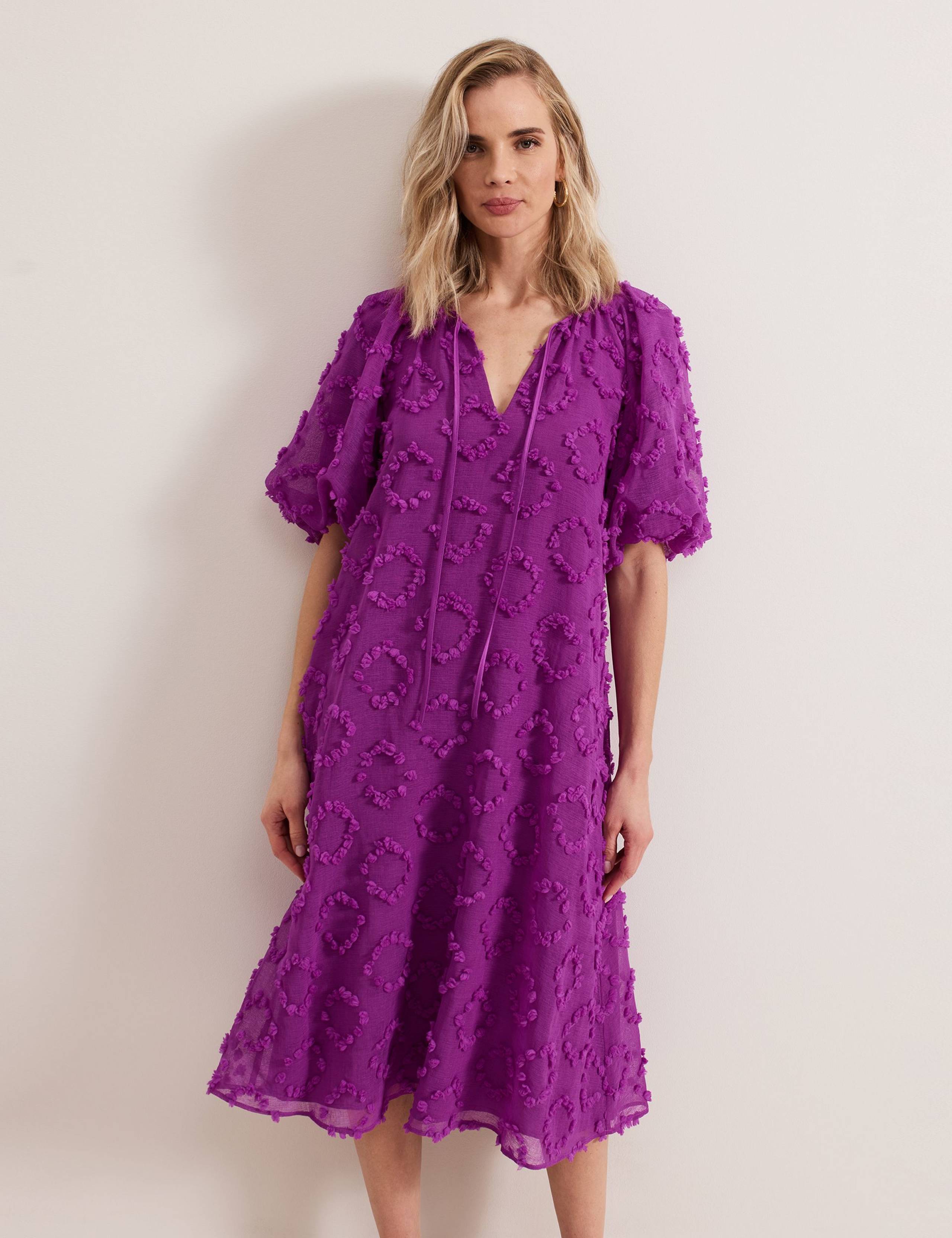 Textured Tie Neck Midi Smock Dress 6 of 8