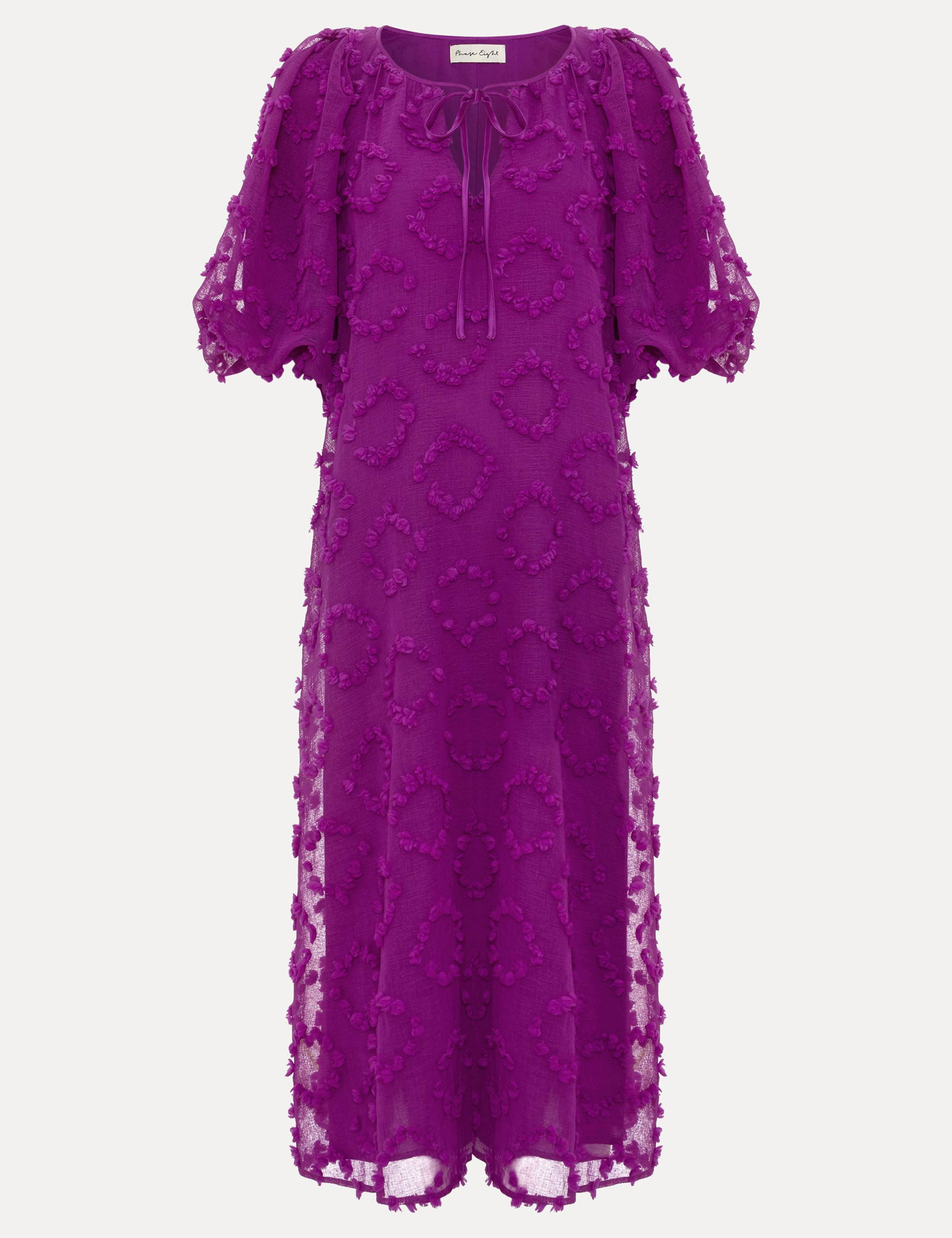 Textured Tie Neck Midi Smock Dress 2 of 8