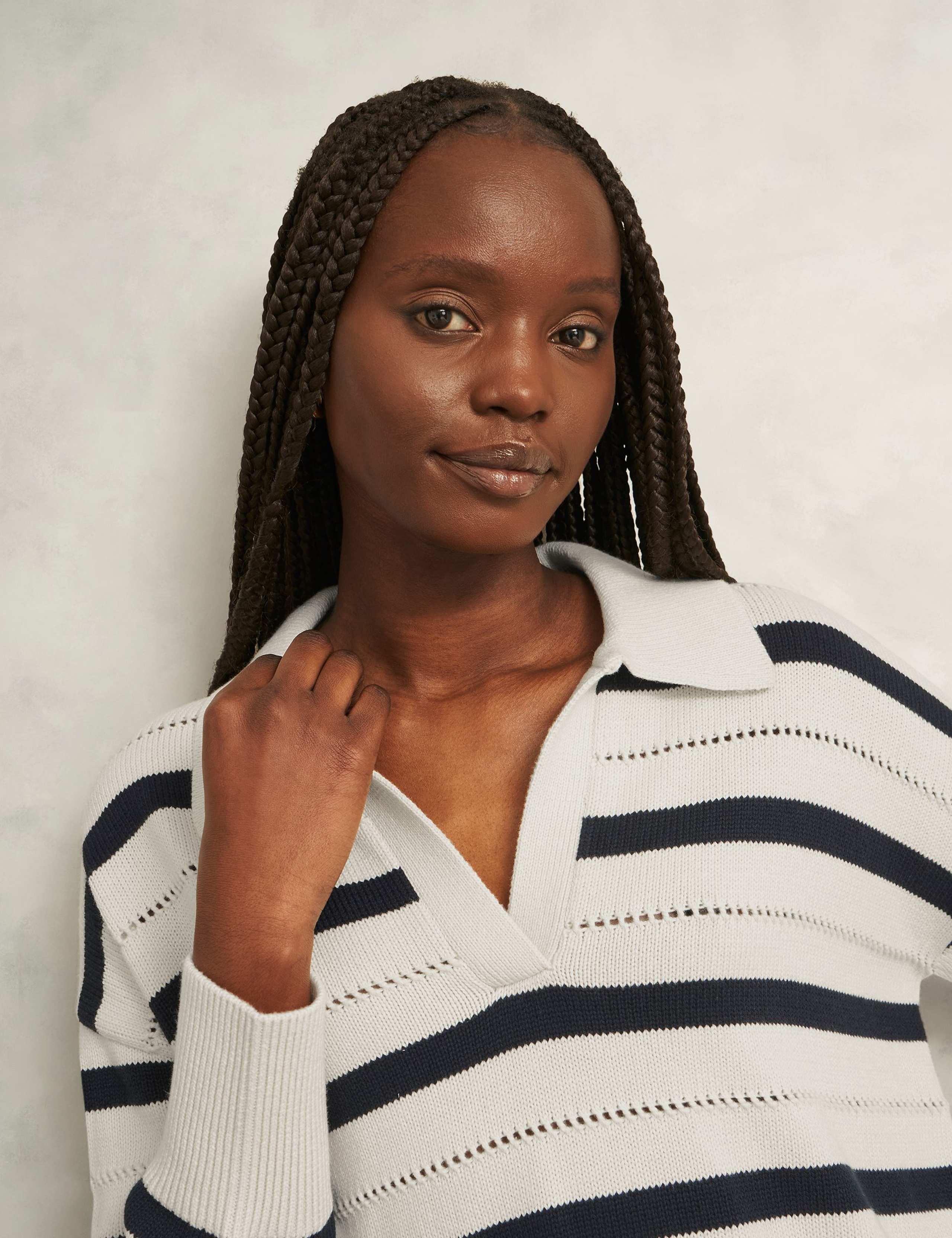 Pure Cotton Striped Collared Stitch Detail Jumper 3 of 6