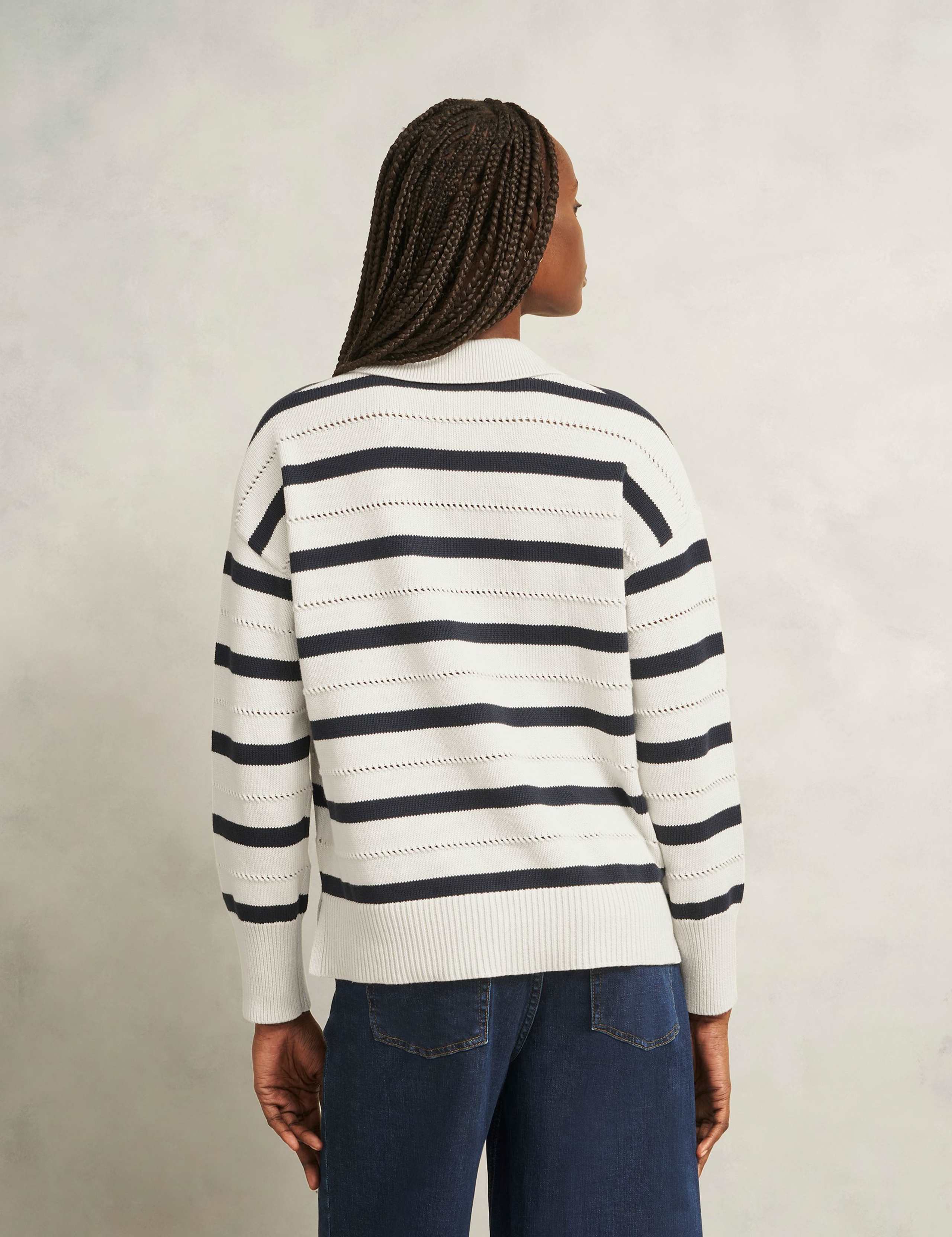 Pure Cotton Striped Collared Stitch Detail Jumper 4 of 6