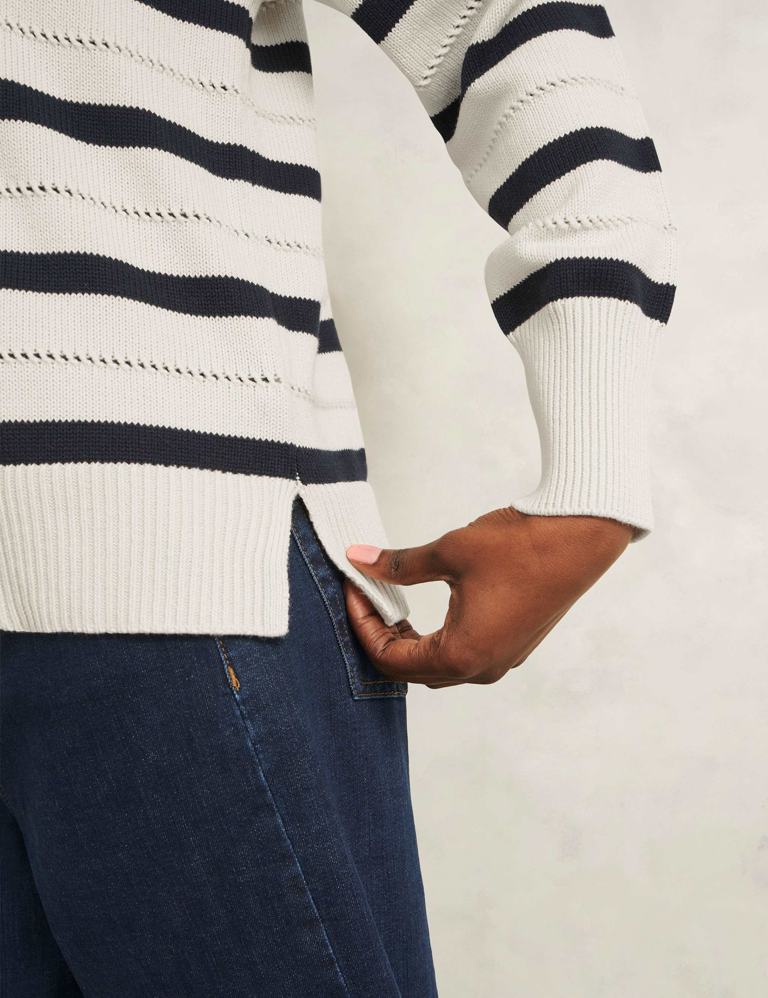 Pure Cotton Striped Collared Stitch Detail Jumper 6 of 6