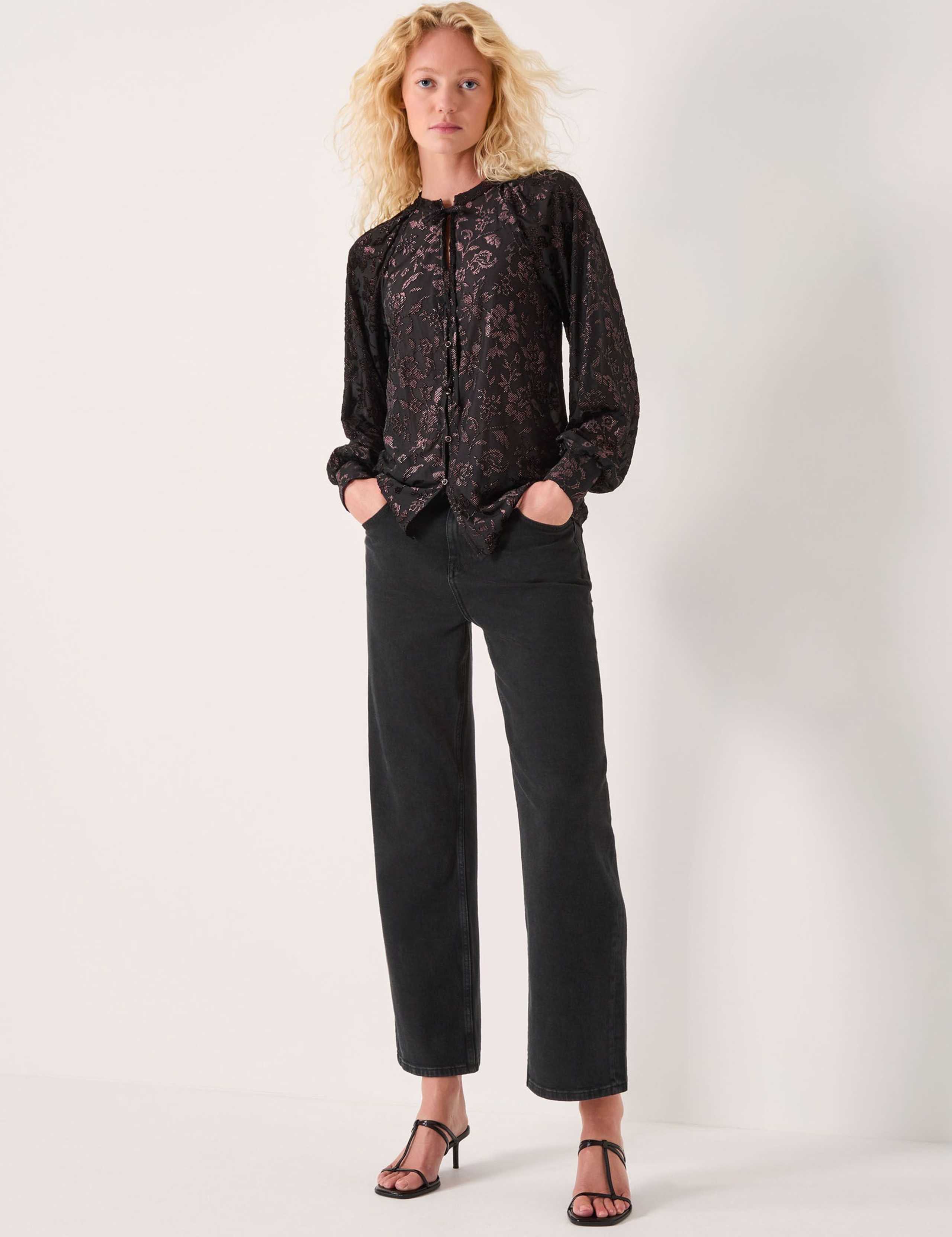 Floral Devore Tie Neck Shirt 2 of 5