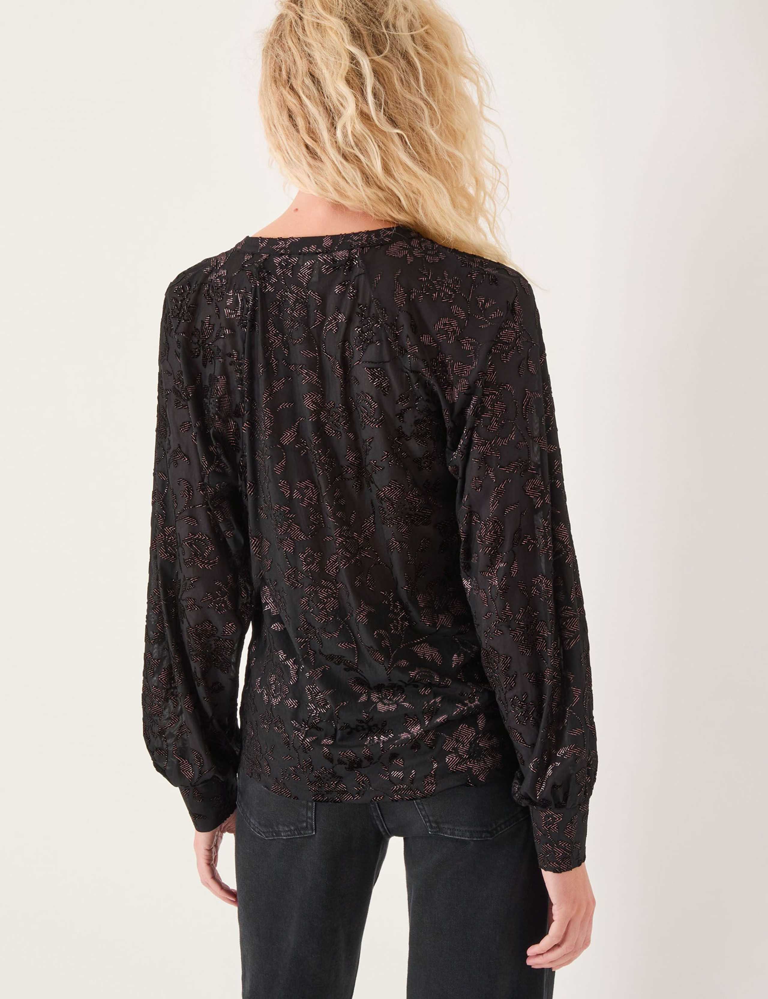 Floral Devore Tie Neck Shirt 3 of 5