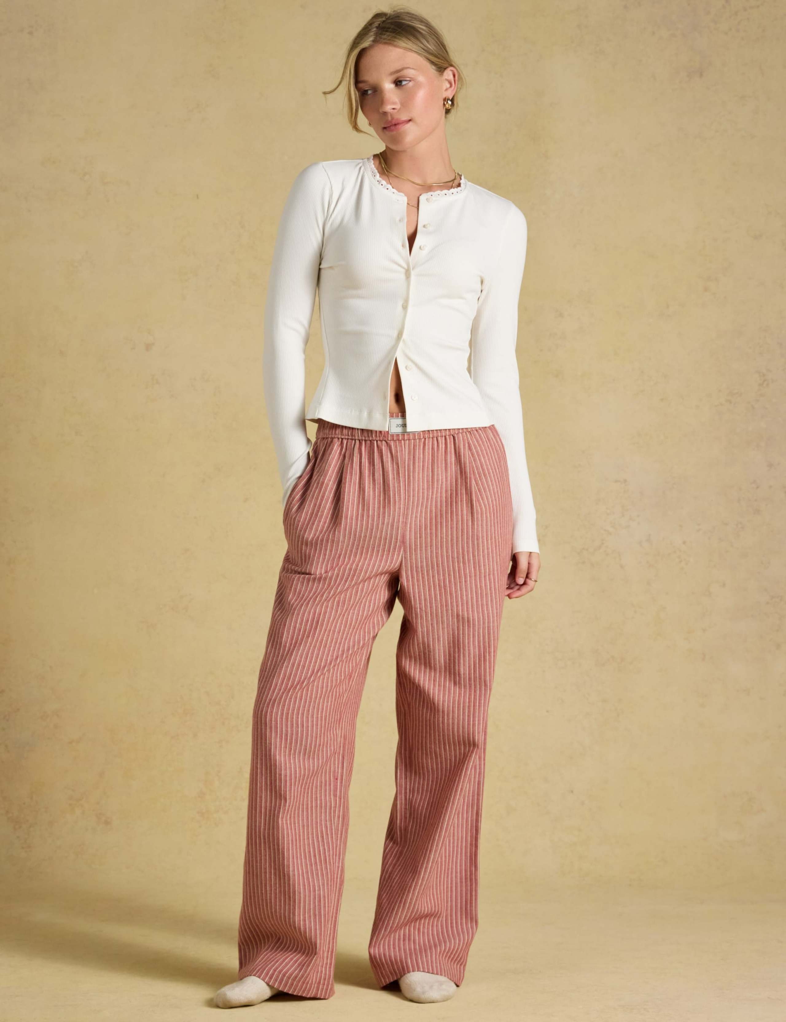 Pure Cotton Striped Flannel Straight Leg Trousers 7 of 7