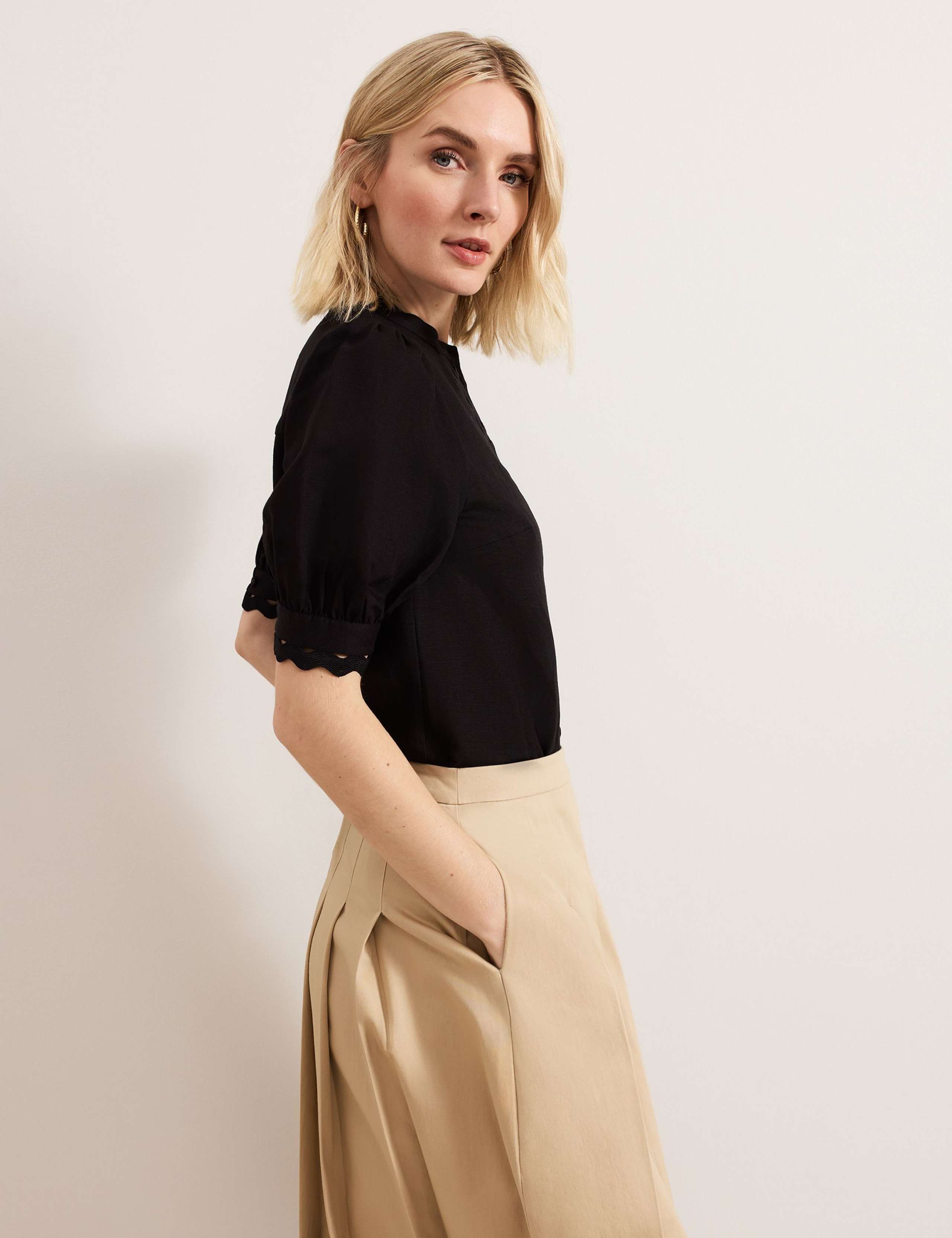 Linen Rich Textured Crew Neck Blouse 6 of 8