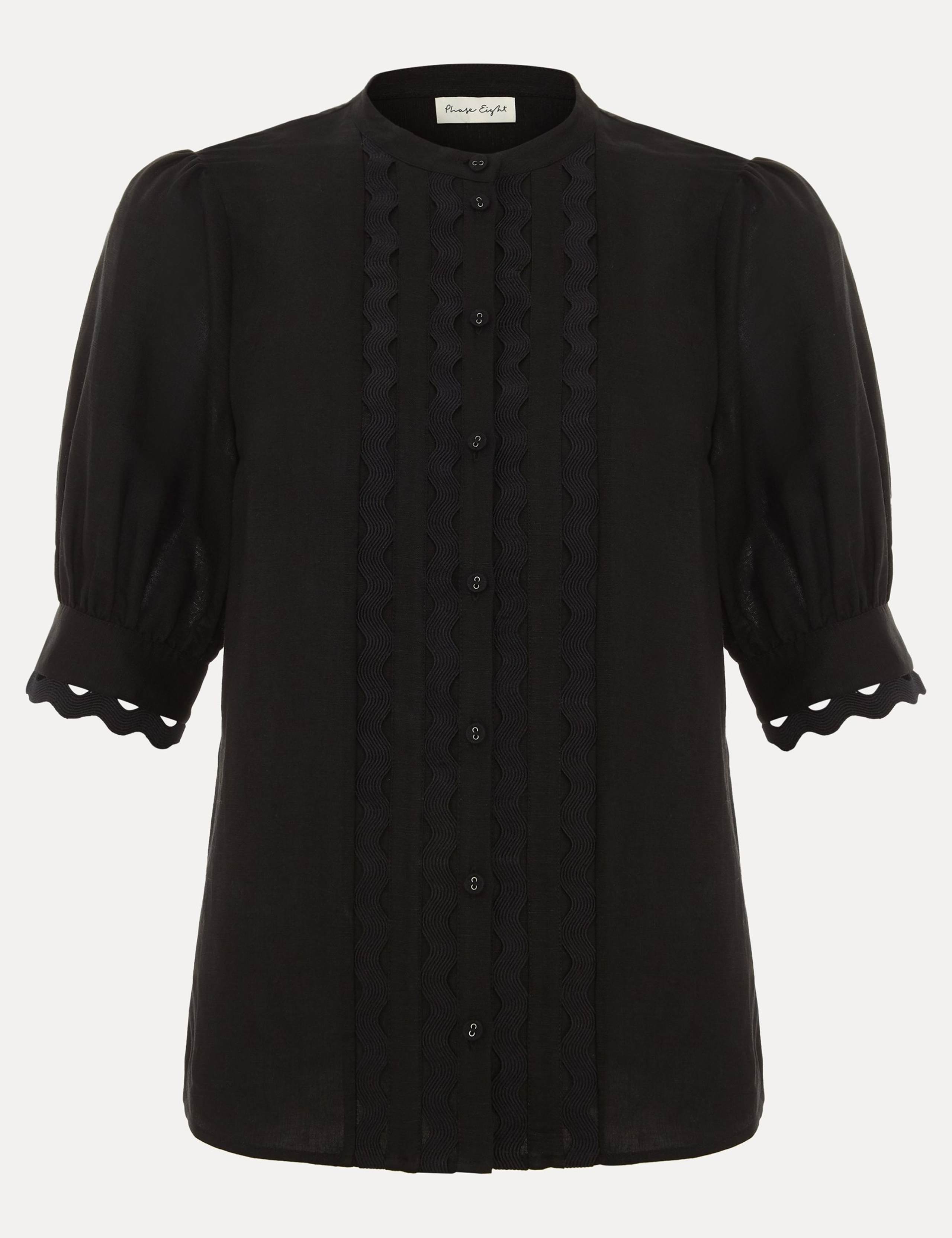 Linen Rich Textured Crew Neck Blouse 2 of 8