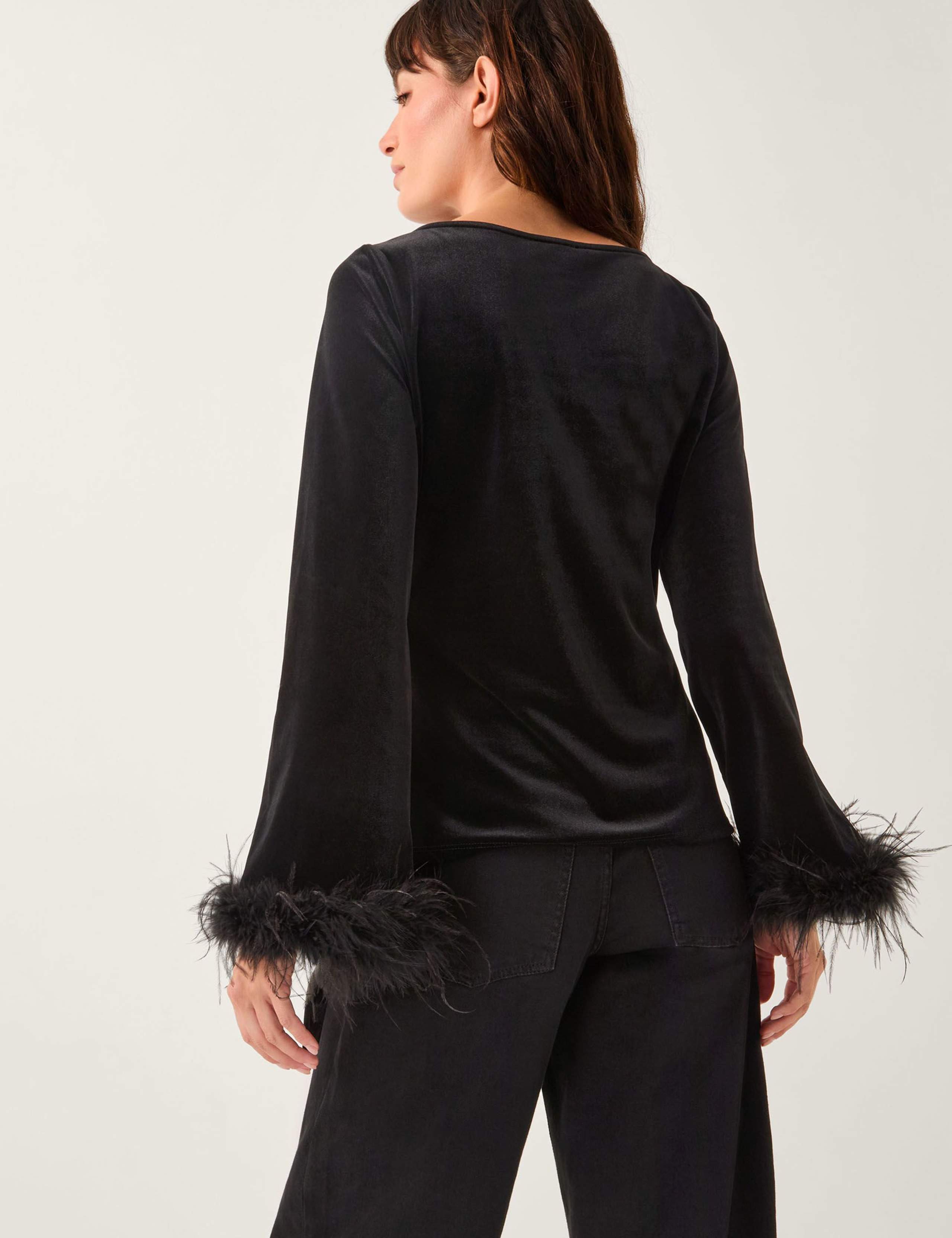 Velvet Slash Neck Feather Detail Top 4 of 5