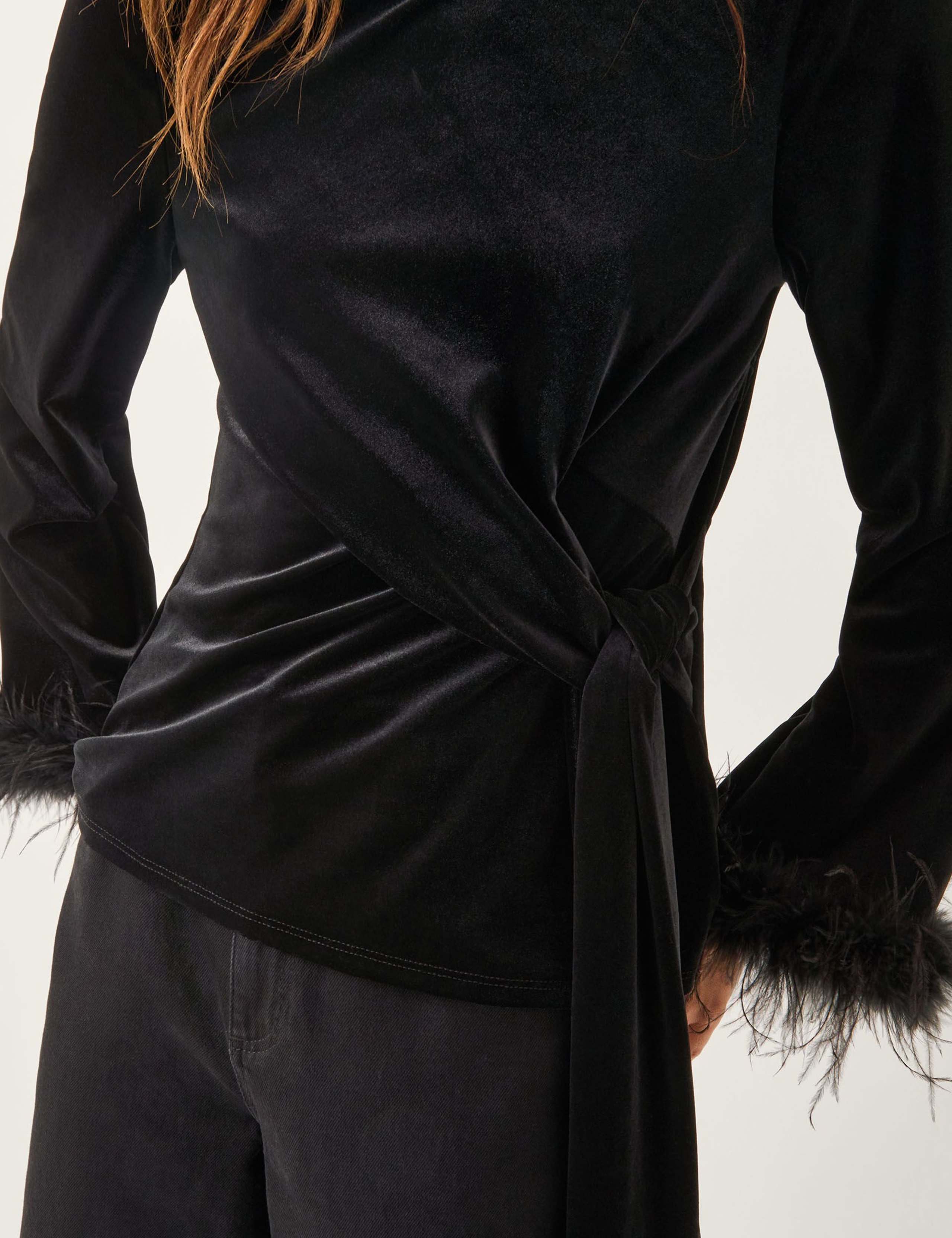 Velvet Slash Neck Feather Detail Top 5 of 5